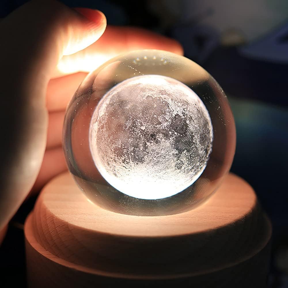 3D Crystal Ball Music Box with LED Light Projection - Luminous Rotating Musical Gift Box for Birthday, Christmas, Mother's Day & Thanksgiving | Perfect for Home Decor, Romantic Proposals & Special Occasion Gifts (Moon Design)