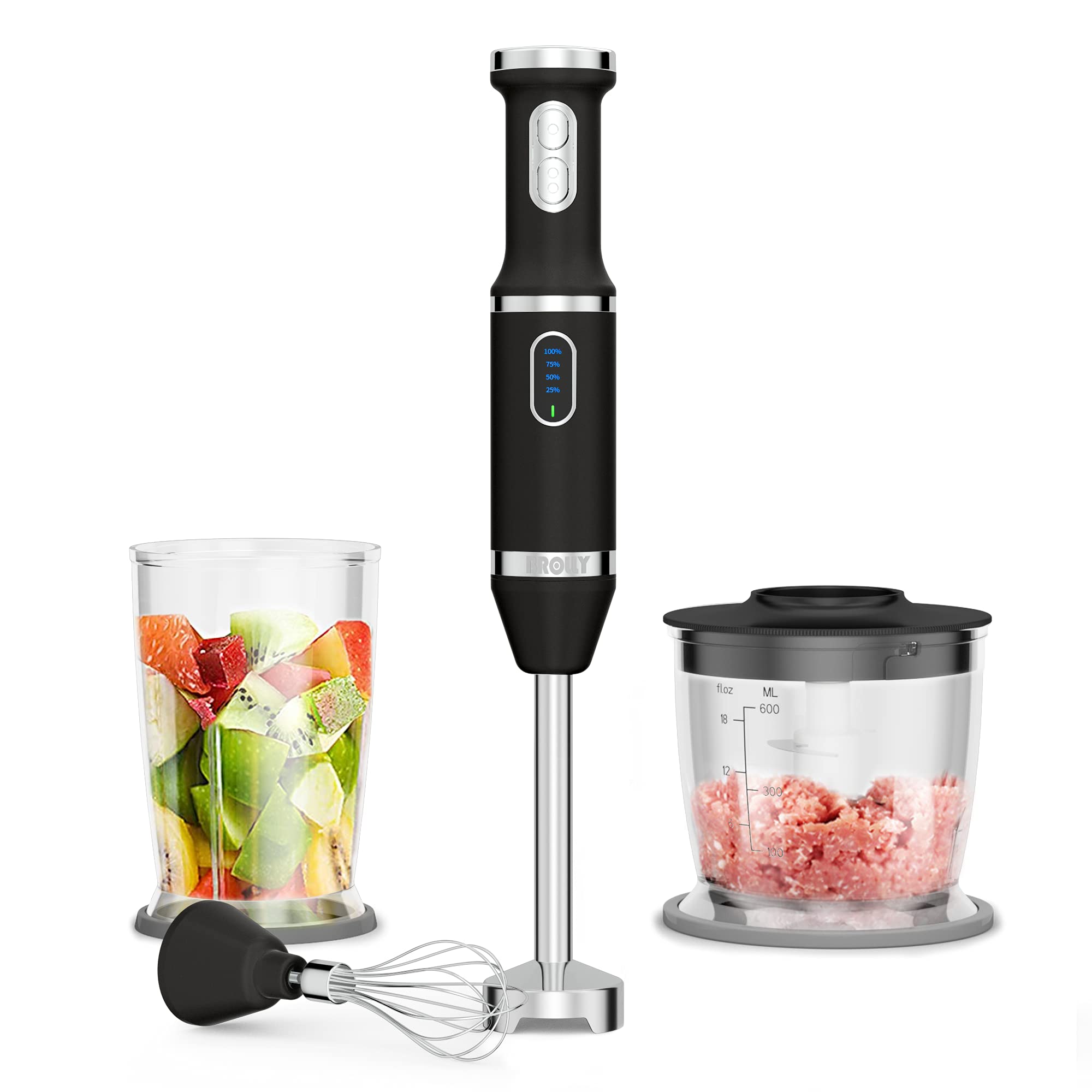 Rechargeable Cordless Hand Blender - 2-Speed Electric Immersion Stick Blender with Stainless Steel Blades & Whisk Attachment for Smoothies, Baby Food, Soups & Sauces | Perfect for Kitchen, Baby Meal Prep & Healthy Blending (Black)