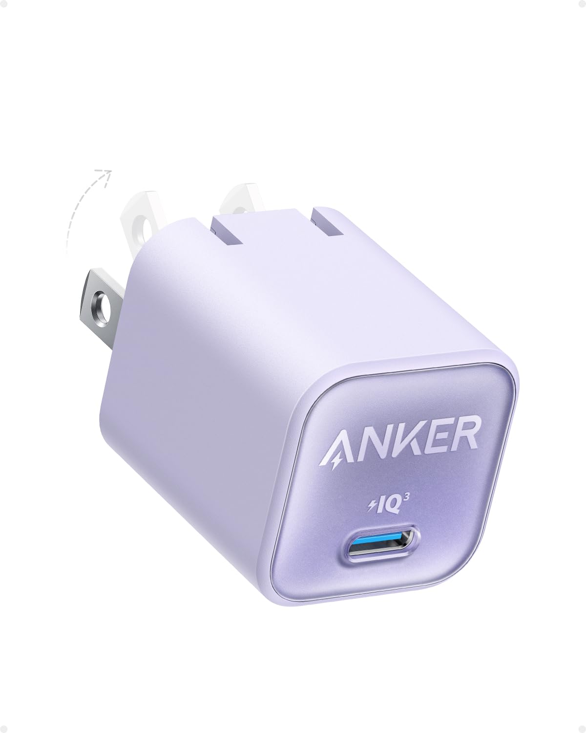 Anker Nano 30W USB C GaN Fast Charger with PIQ 3.0 & PPS - Compact Foldable PD Charger for iPhone 16/15 Series, Samsung Galaxy, iPad - MagSafe Compatible - Perfect for Travel, Office & Home Charging