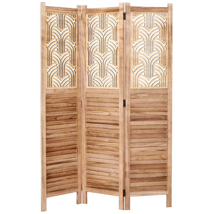 Rustic Wood Room Divider - 3 Panel Decorative Screen for Home & Office