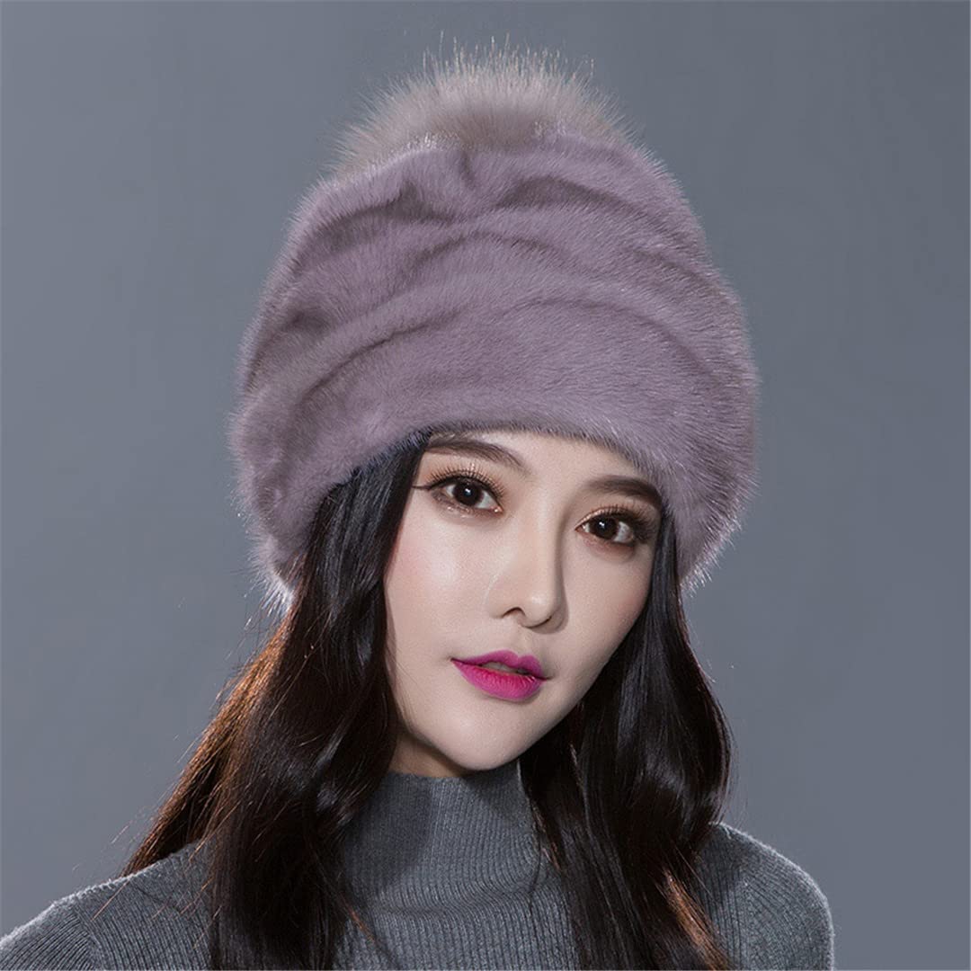 Women's Winter Fur Bucket Hat - Hand-Stitched Fold Design with Plush Ball - Warm Fleece Lined Beanie for Cold Weather - Perfect for Snow Days, Skiing & Outdoor Activities