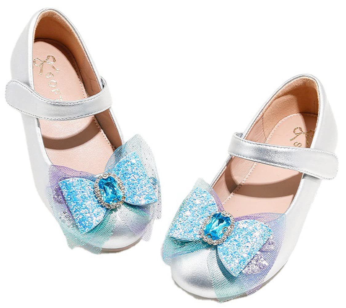 Mrkeung Girls Ballet Flats - Princess Elsa Inspired Lace Rhinestone Bow Sequin Shoes for Kids | Perfect for Parties, Dance Recitals & Dress-Up Play