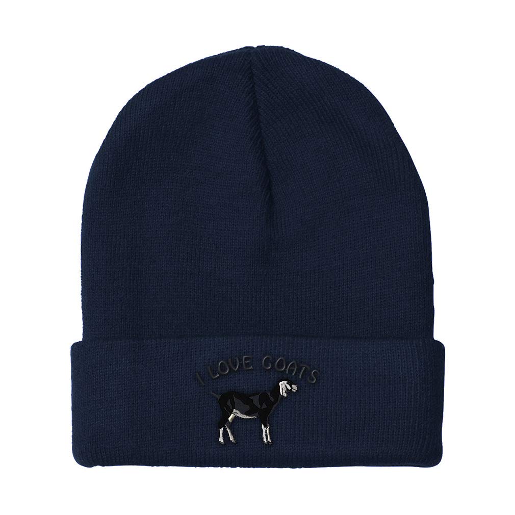 Men's & Women's Acrylic Winter Beanie Hat with 'I Love Goats' Embroidery - One Size Fits All - Cozy Skull Cap for Outdoor Activities, Skiing & Casual Wear