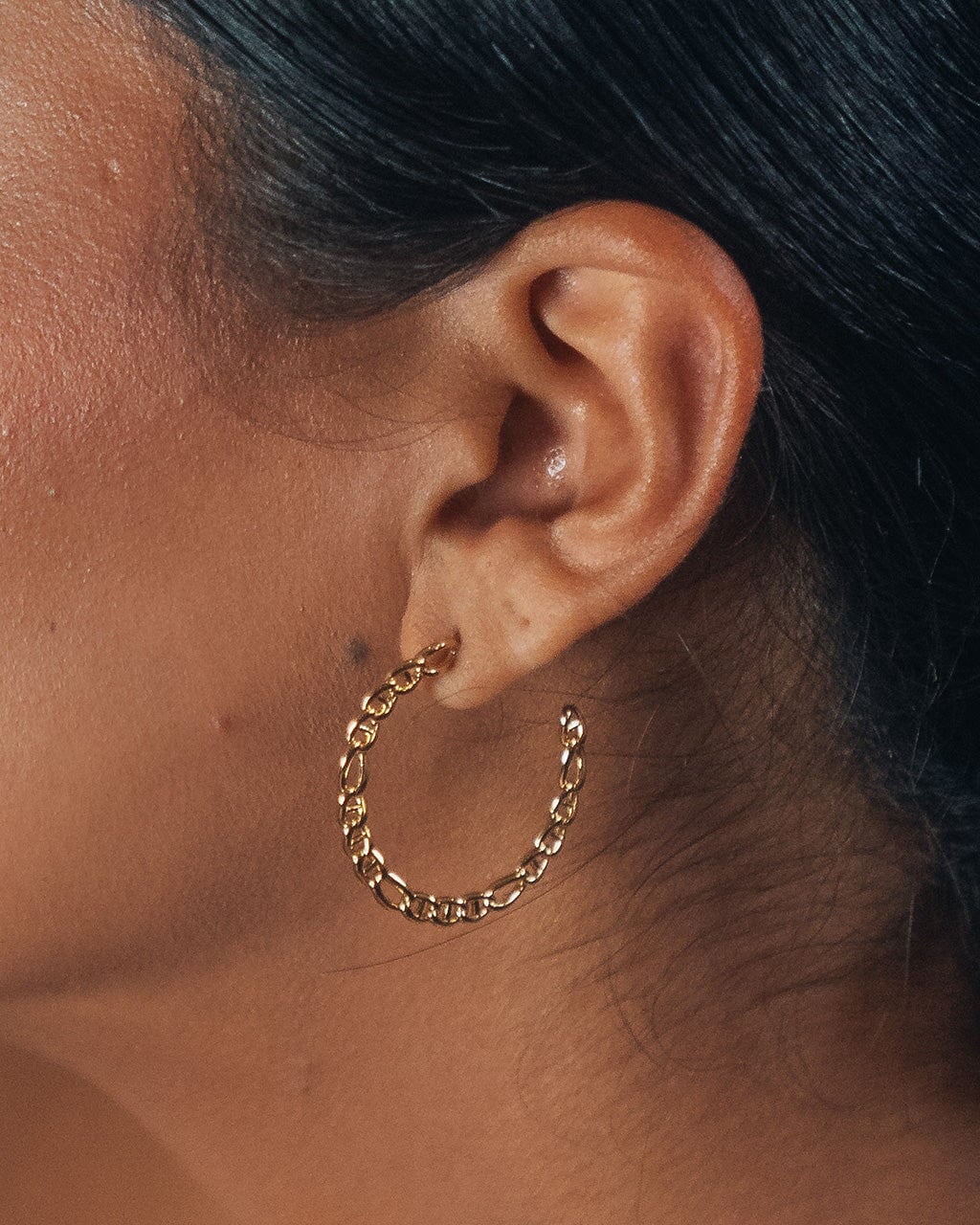 Rylan Flat Chain Hoop Earrings for Women - 14K Gold Plated Minimalist Dangle Earrings | Perfect for Everyday Wear, Office, Date Night & Special Occasions