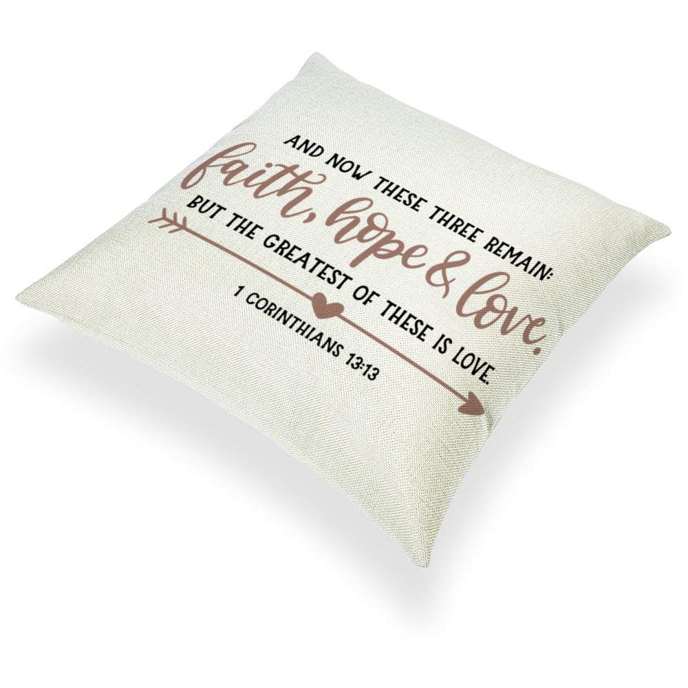 Faith Hope Love Bible Verse Pillow Cover 18x18 - Christian Home Decor for Sofa & Couch