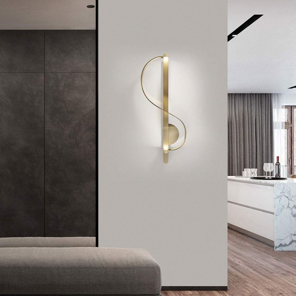 Modern S-Shaped Copper Wall Lamp - Wrought Iron Art Deco Wall Sconce for Living Room, Bedroom, Restaurant & Hotel | 6000K Daylight LED Lighting | Perfect for Ambient, Accent & Task Lighting in Home & Commercial Spaces