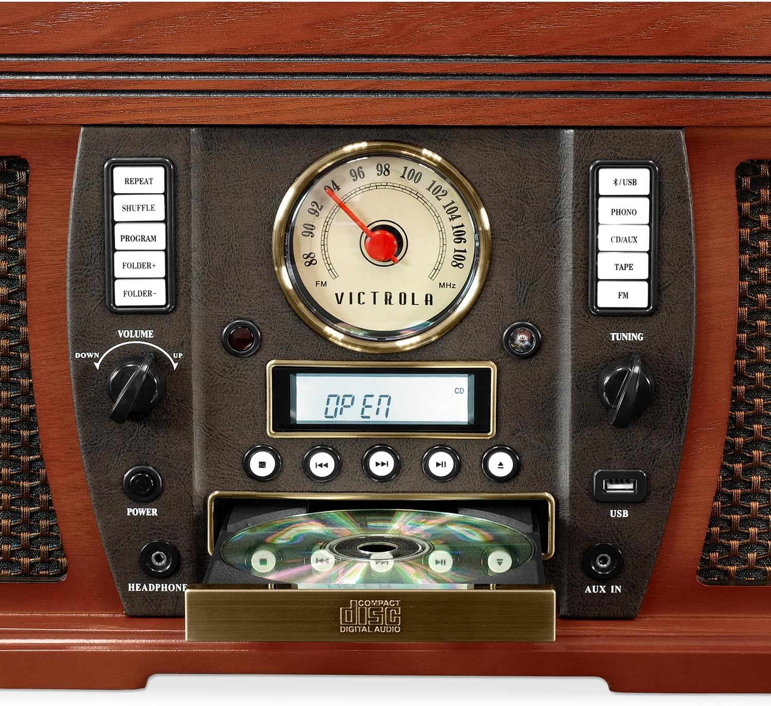 Victrola Aviator 8-in-1 Bluetooth Record Player & Multimedia Center with Built-in Stereo Speakers - 3-Speed Turntable, Vinyl to MP3 Recording, Wireless Music Streaming, Mahogany Finish | Perfect for Home Entertainment, Vinyl Collectors & Music Lovers