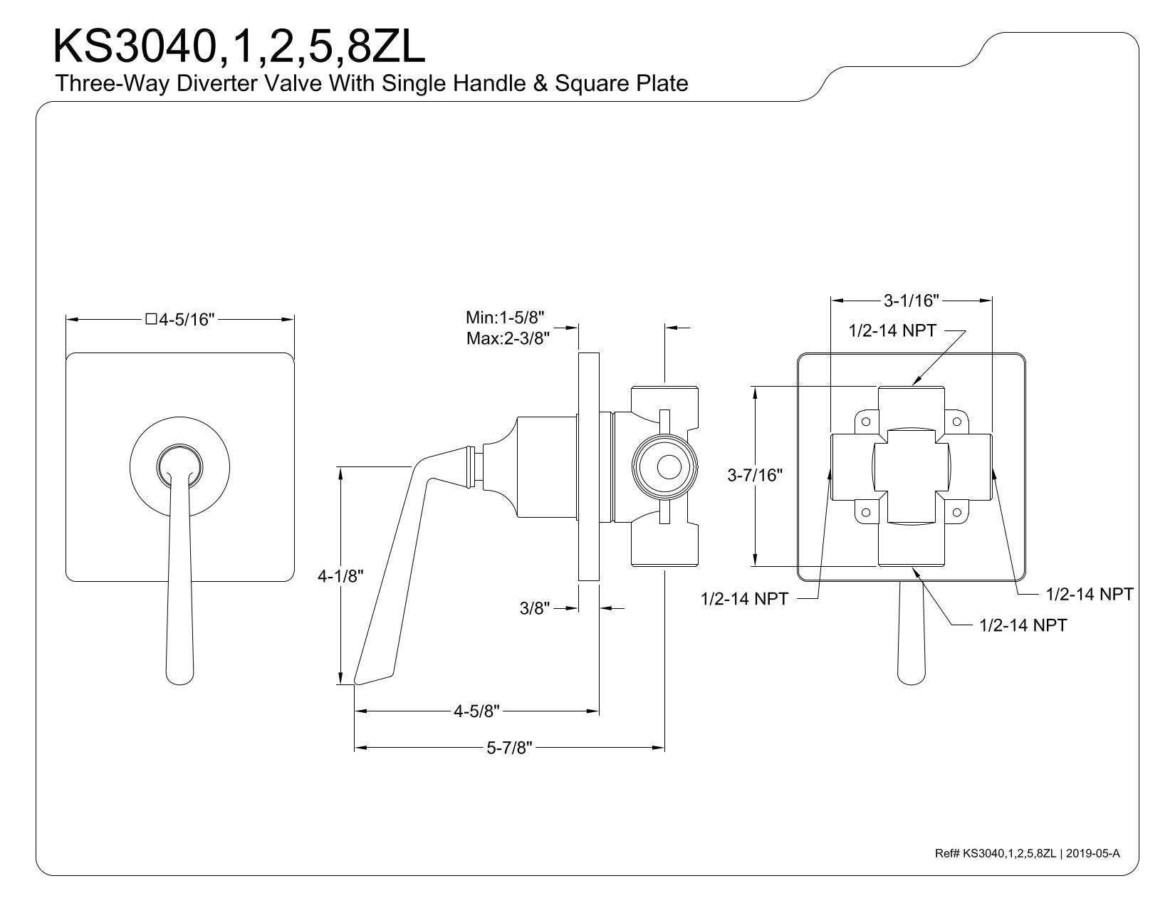 Kingston Brass KS3045ZL 3-Way Diverter Valve with Trim Kit in Oil Rubbed Bronze Finish - Perfect for Shower, Bathtub, and Spa Plumbing Systems