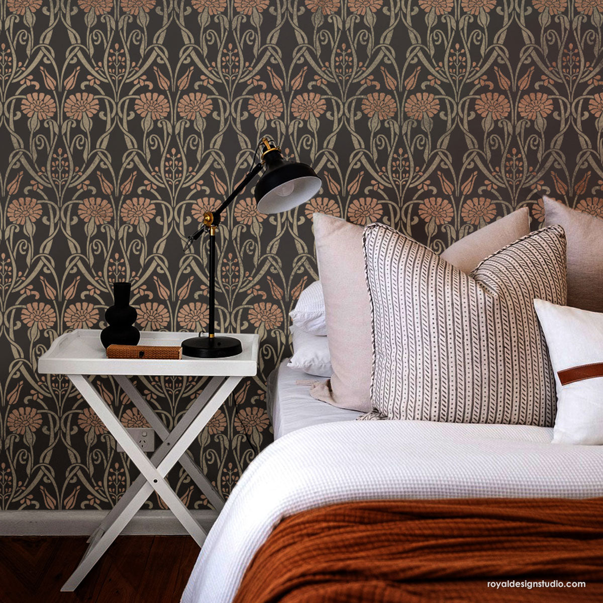 Ophelia Nouveau Floral Stencil - Decorative Wall Art Stencils for DIY Painting, Home Decor, and Craft Projects | Perfect for Bedroom, Living Room, and Wedding Decorations