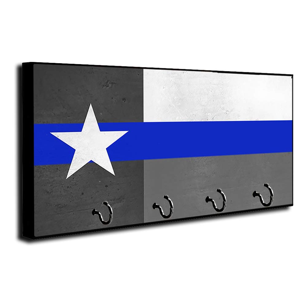 Brotherhood Thin Blue Line Texas State Flag Key Holder Wall Mount - Police Officer Gift, Law Enforcement Home Decor for Keys, Rings & Hangers (Perfect for Entryway, Office & Police Appreciation)