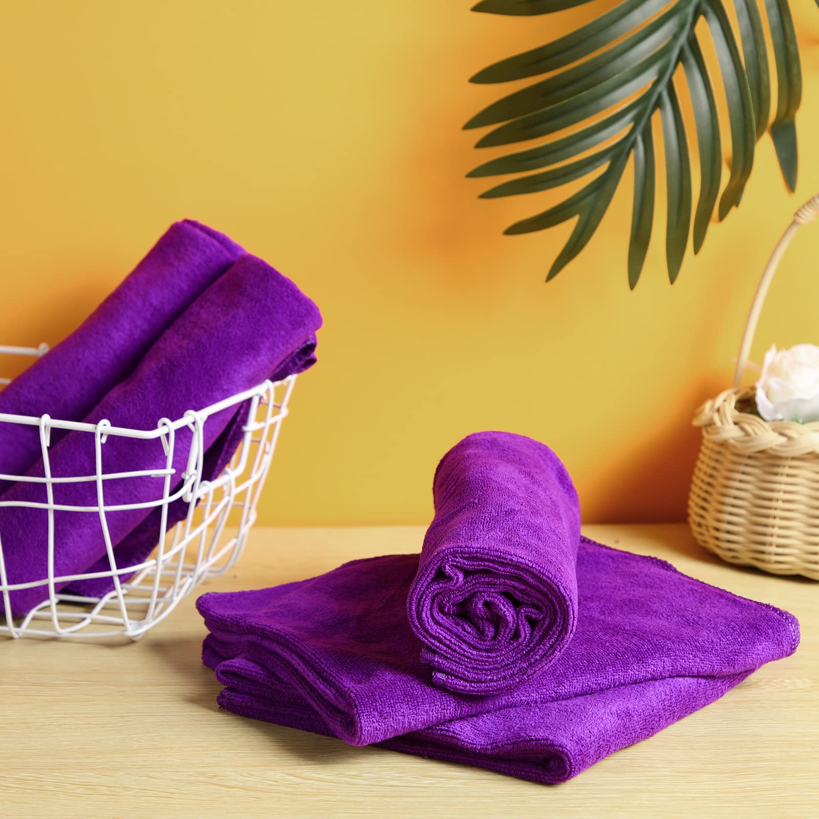 72 Pack Microfiber Salon Towels 18x30 Inch - Bleach Proof, Lint Free, Quick Dry Hair & Hand Towels for Barber, Spa, Gym, Bath - Perfect for Hair Styling, Shaving & Skincare (Purple)