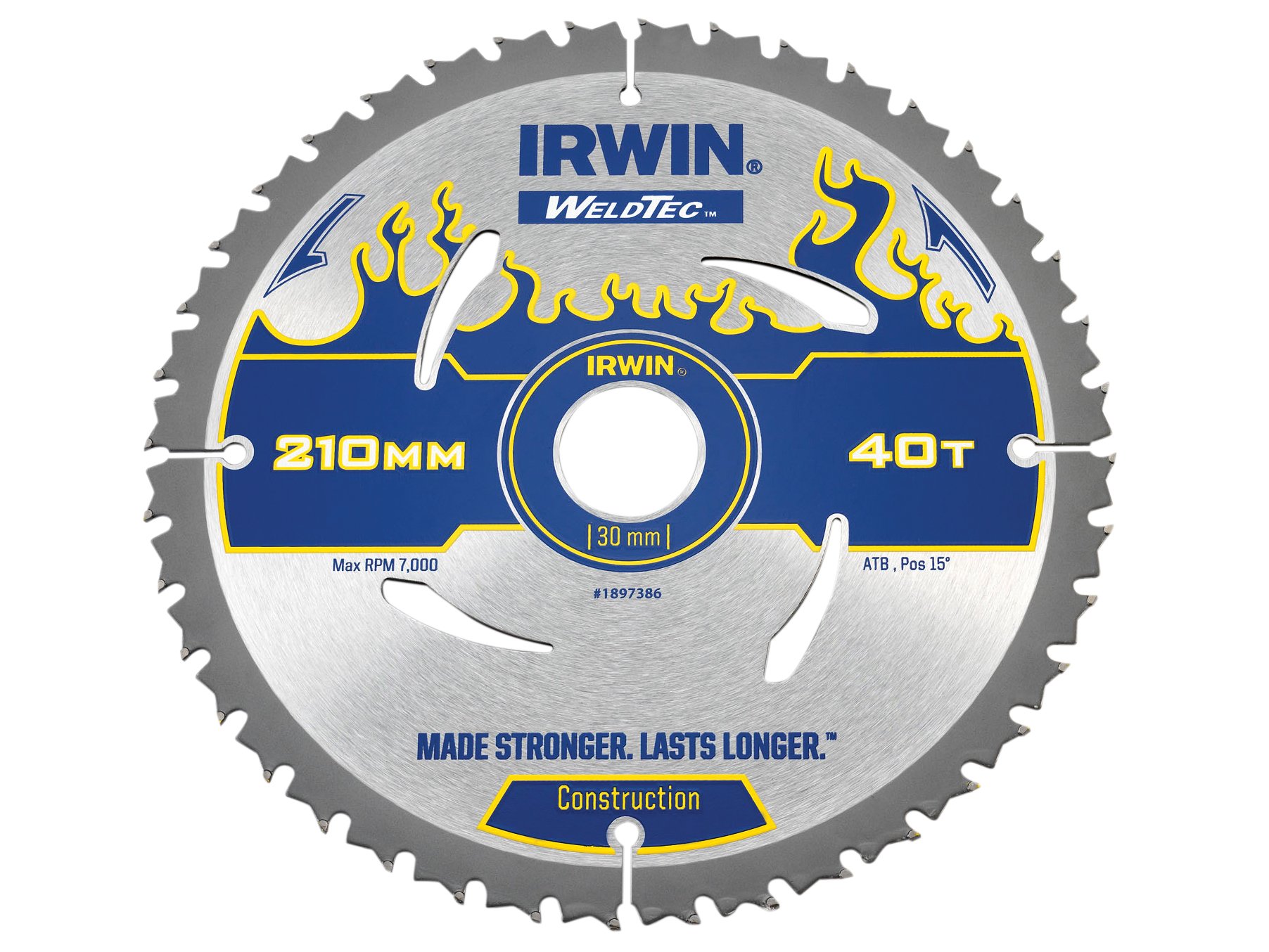 IRWIN IRW1897386 210mm x 30mm 40-Teeth Weldtec Circular Saw Blade with ATB Tooth Grind - Premium Cutting Tool for Woodworking, DIY Projects & Construction Work