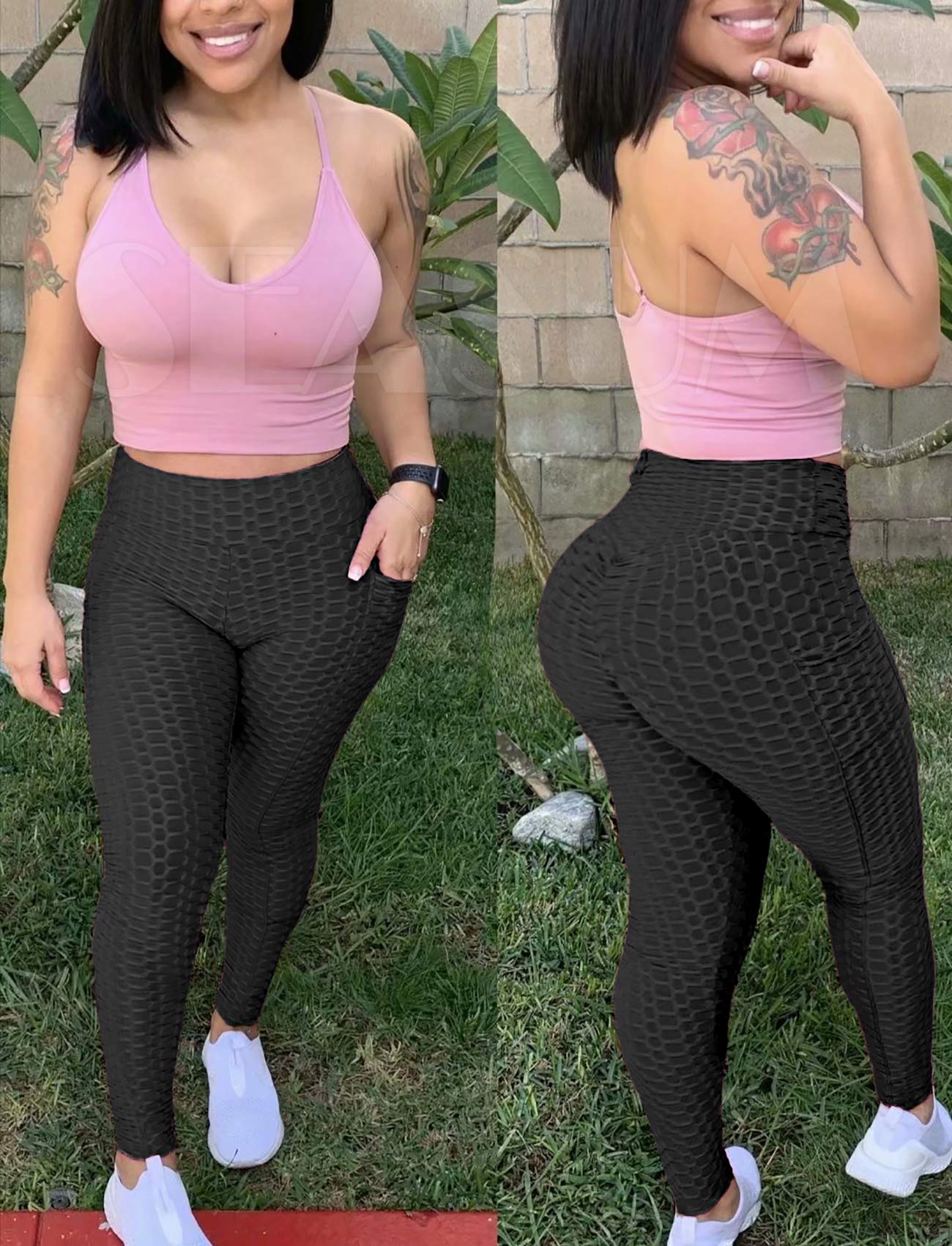 SEASUM High Waisted Yoga Pants for Women - Tummy Control Workout Leggings with Butt Lifting Scrunch Design, Anti-Cellulite Textured Tights | Perfect for Gym, Running, Pilates & Everyday Wear