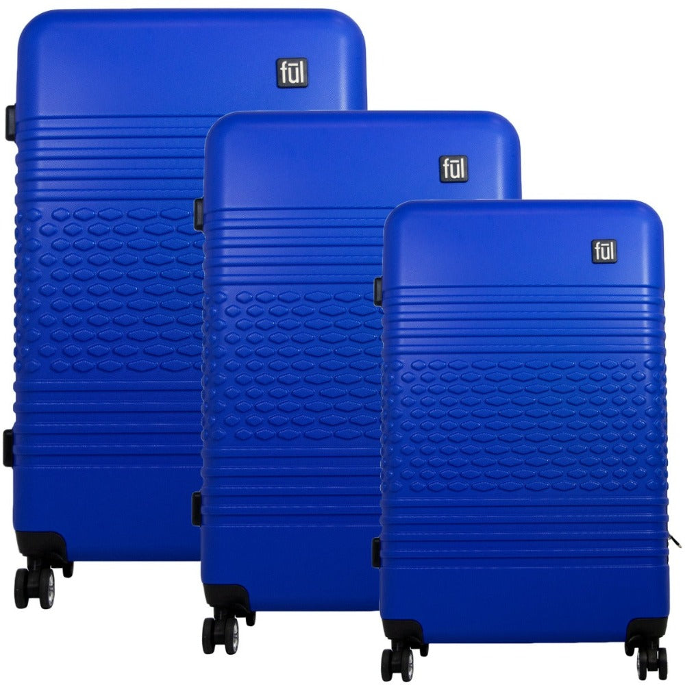 FŪL Classic Textured Hard Rolling Luggage 3-Piece Set - Durable Suitcase for Travel, Business Trips & Family Vacations