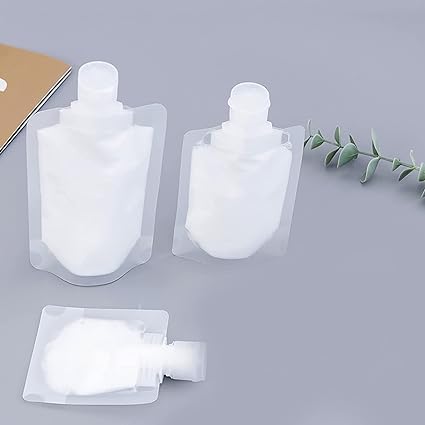 Krush 6-Pack Transparent Clamshell Stand Up Spout Pouch - Leak-Proof Travel Containers for Lotion, Shampoo, Face Cream, Hand Soap & Mask Mud | TSA Approved Portable Cosmetic & Toiletry Bags for Air Travel, Gym, Camping & Home Organization