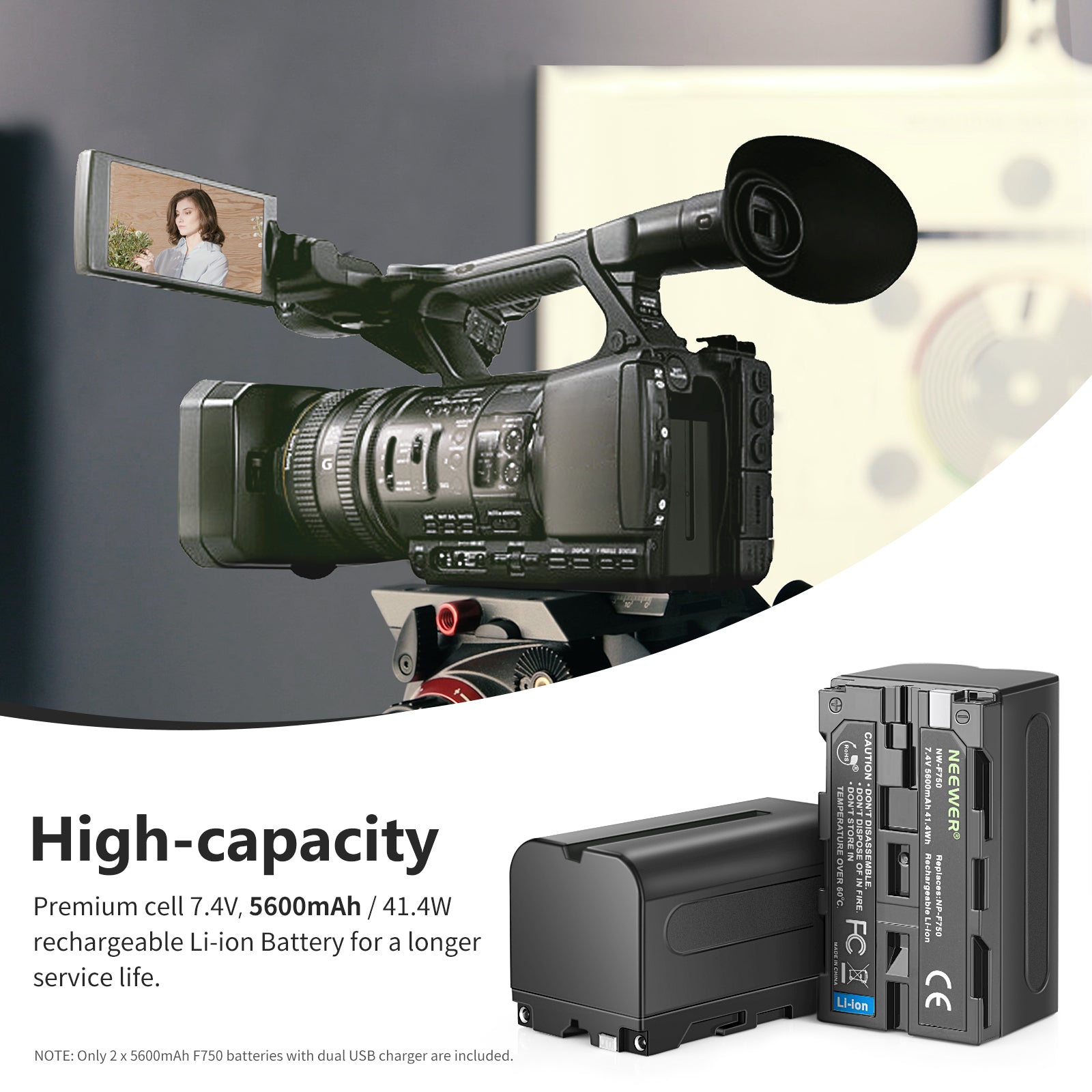 NEEWER NP-F750 2-Pack 5600mAh Replacement Battery for Sony Cameras - Perfect for Sony Alpha, Handycam & Digital Cameras (Extended Shooting & Travel Photography)