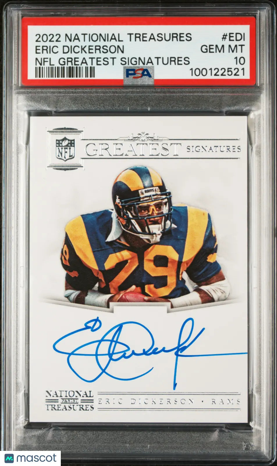 2022 National Treasures NFL Greatest Signatures Auto Eric Dickerson PSA 10 /25 - Rare Football Trading Card for Collectors & Sports Memorabilia Enthusiasts - Perfect for Display, Investment & Gifting
