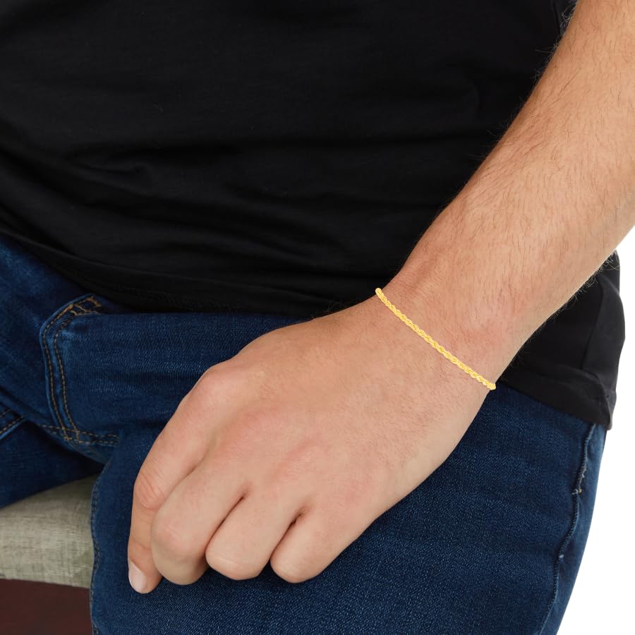 10K Yellow Gold 2.5mm Diamond Cut Lite Rope Chain Bracelet or Anklet - Elegant Jewelry for Women, Gift for Her, Perfect for Everyday Wear & Special Occasions