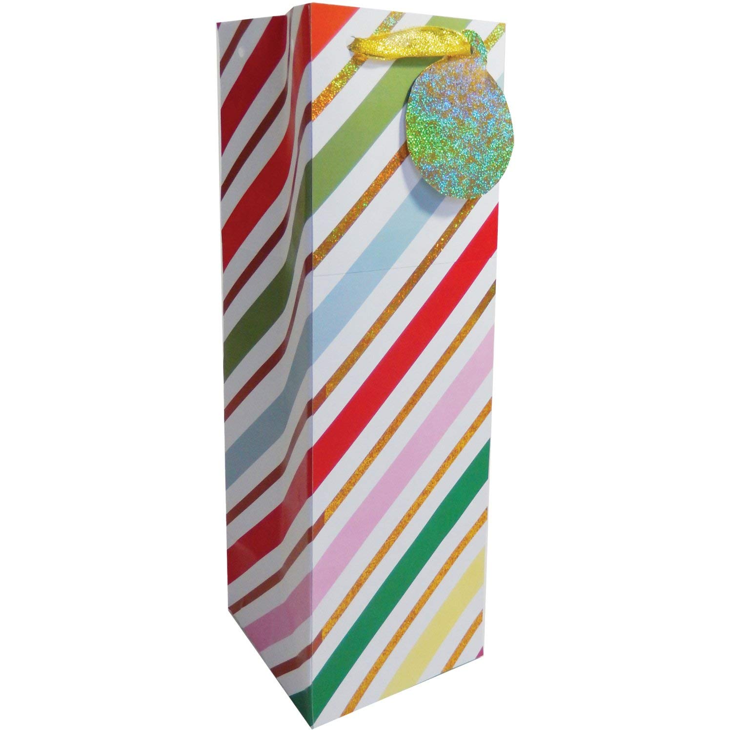 Jillson & Roberts 60-Piece Glitter Stripe Bottle Gift Bags - Perfect for Wine, Liquor & Champagne Bottles - Great for Parties, Weddings & Holiday Gifting