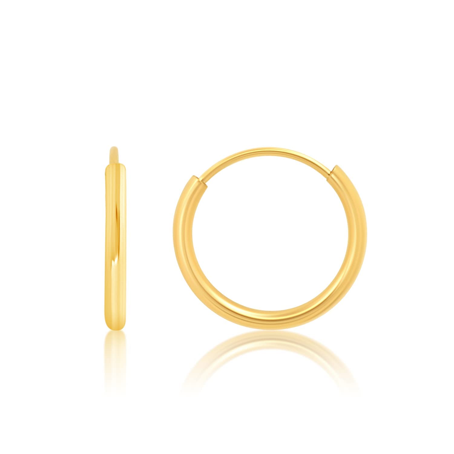 14K Solid Gold Hoop Earrings for Women - 1.5mm Tube Yellow Gold Continuous Flex Hoops (10mm-33mm/0.4-1.3 Inch) | Real 14K Gold Jewelry by MAX + STONE | Perfect for Everyday Wear, Date Nights & Special Occasions