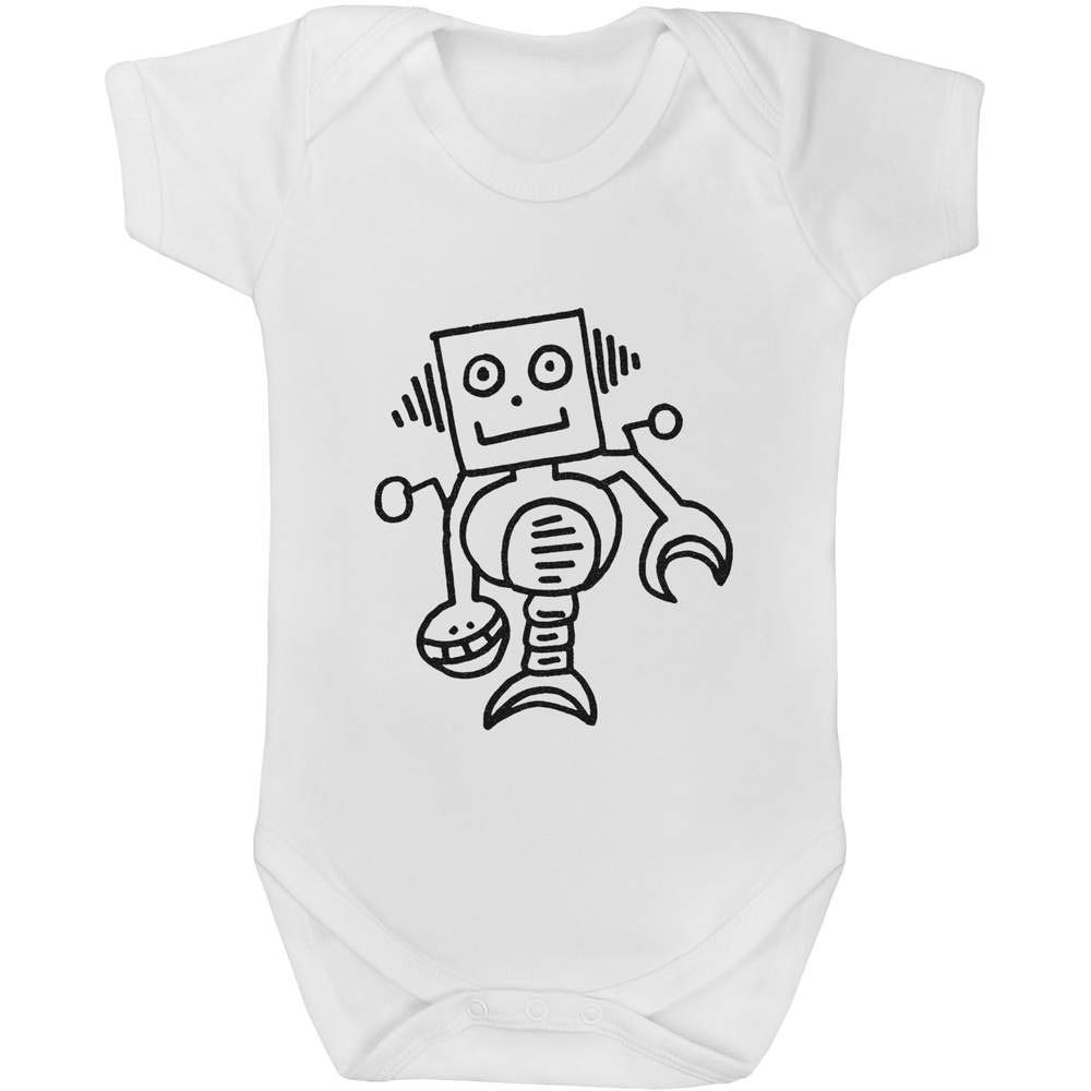 Azeeda 6-12 Months Robot Print Baby Bodysuit - Soft Cotton Onesie for Infants - Perfect for Playtime, Photo Shoots & Everyday Wear (GR00059231)