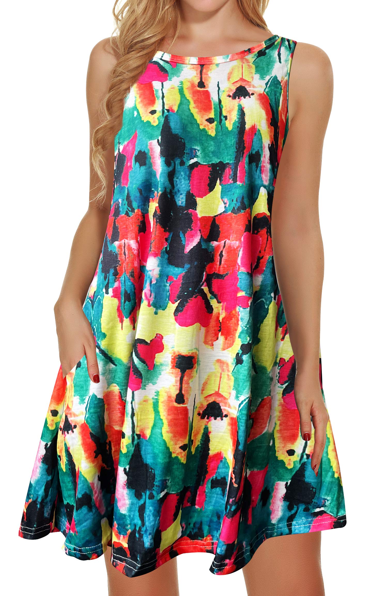 Women's Summer Beach Floral Sundress - Sleeveless Casual T-Shirt Dress with Pockets | Perfect for Vacations, Pool Parties & Outdoor Adventures