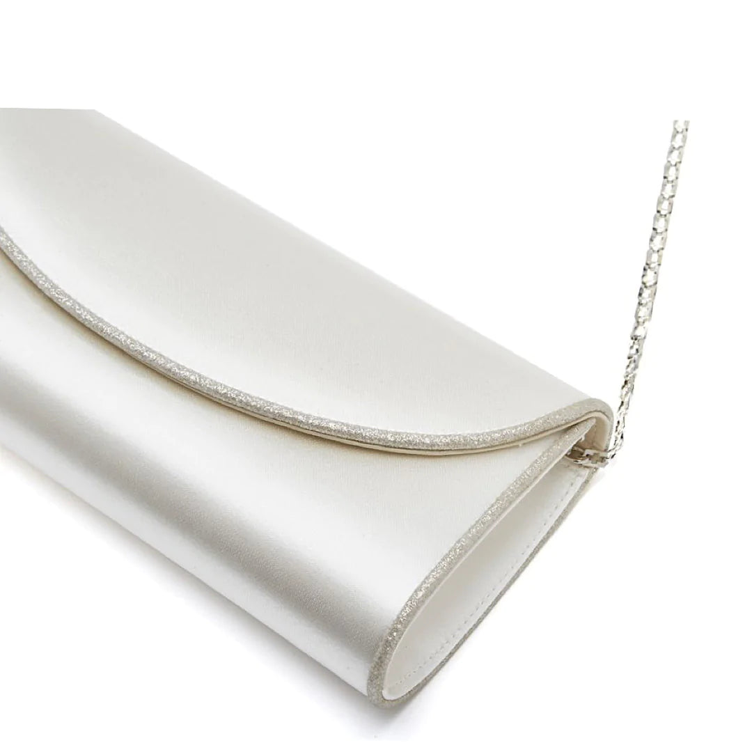 Rainbow Club Ivory Satin and Silver Bridal Clutch Bag Viki - Elegant Wedding Purse for Bride, Bridesmaids & Special Occasions | Perfect for Ceremony, Reception & Formal Events