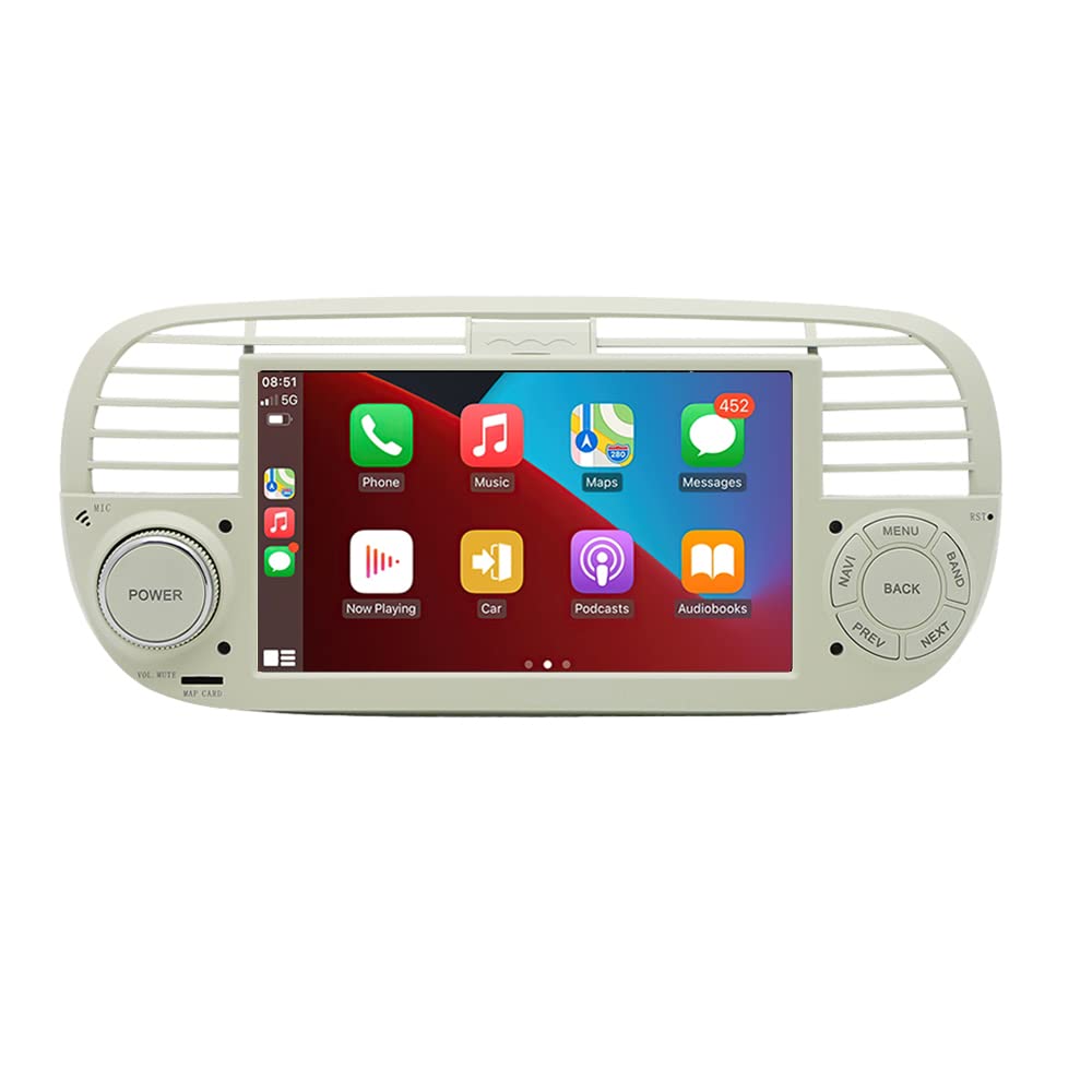 BOOMBOOST 7 Inch 2 Din Wireless Android Auto Car Stereo - Touch Screen Car Radio with Bluetooth, FM, WiFi, GPS & Mirror Link - Compatible with Fiat 500 (White) | Perfect for Hands-Free Calling, Music Streaming & Navigation