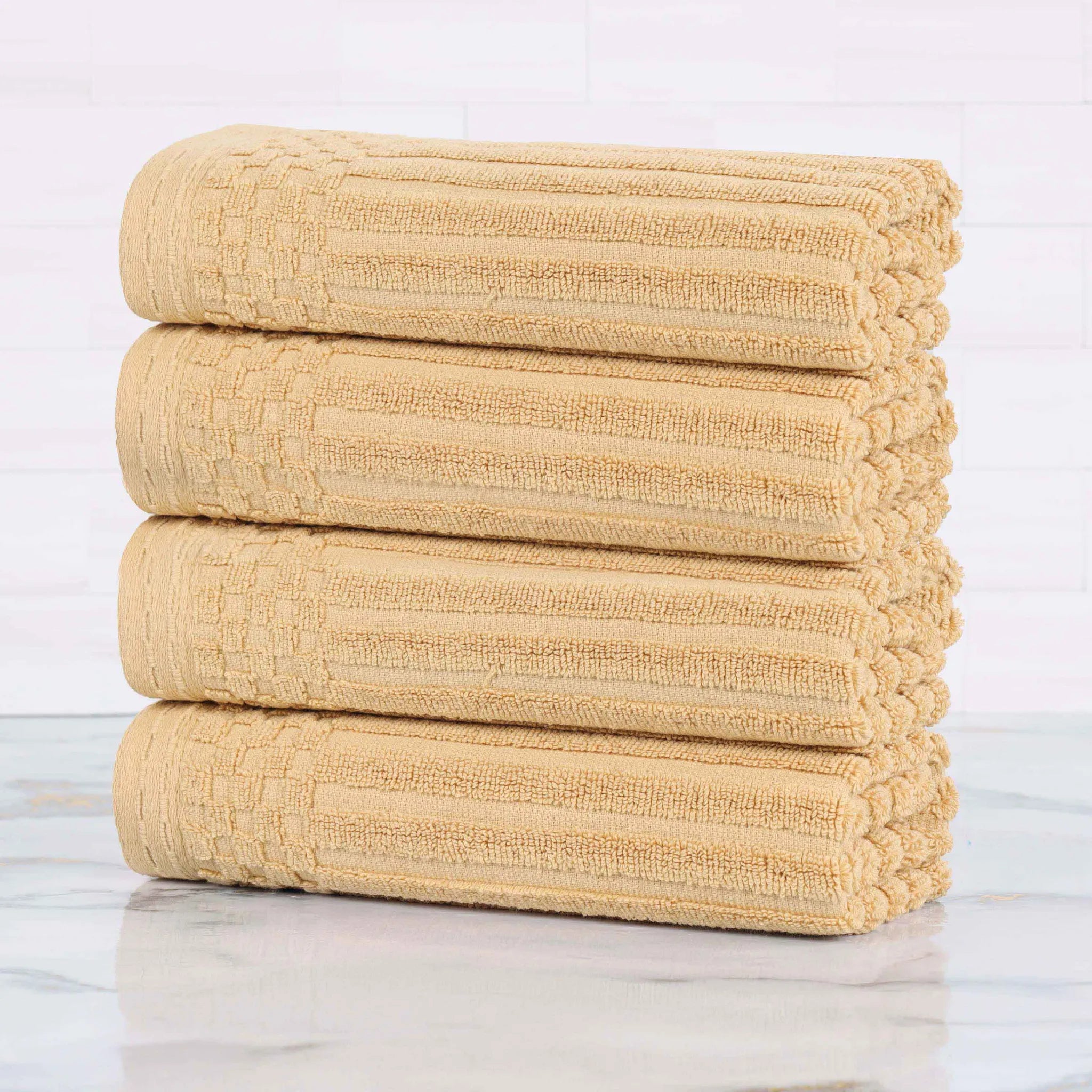 Premium Soho Ribbed Cotton Hand Towel Set - 4-Piece Ultra Absorbent Bath Towels for Kitchen, Bathroom & Gym - Soft & Quick-Drying