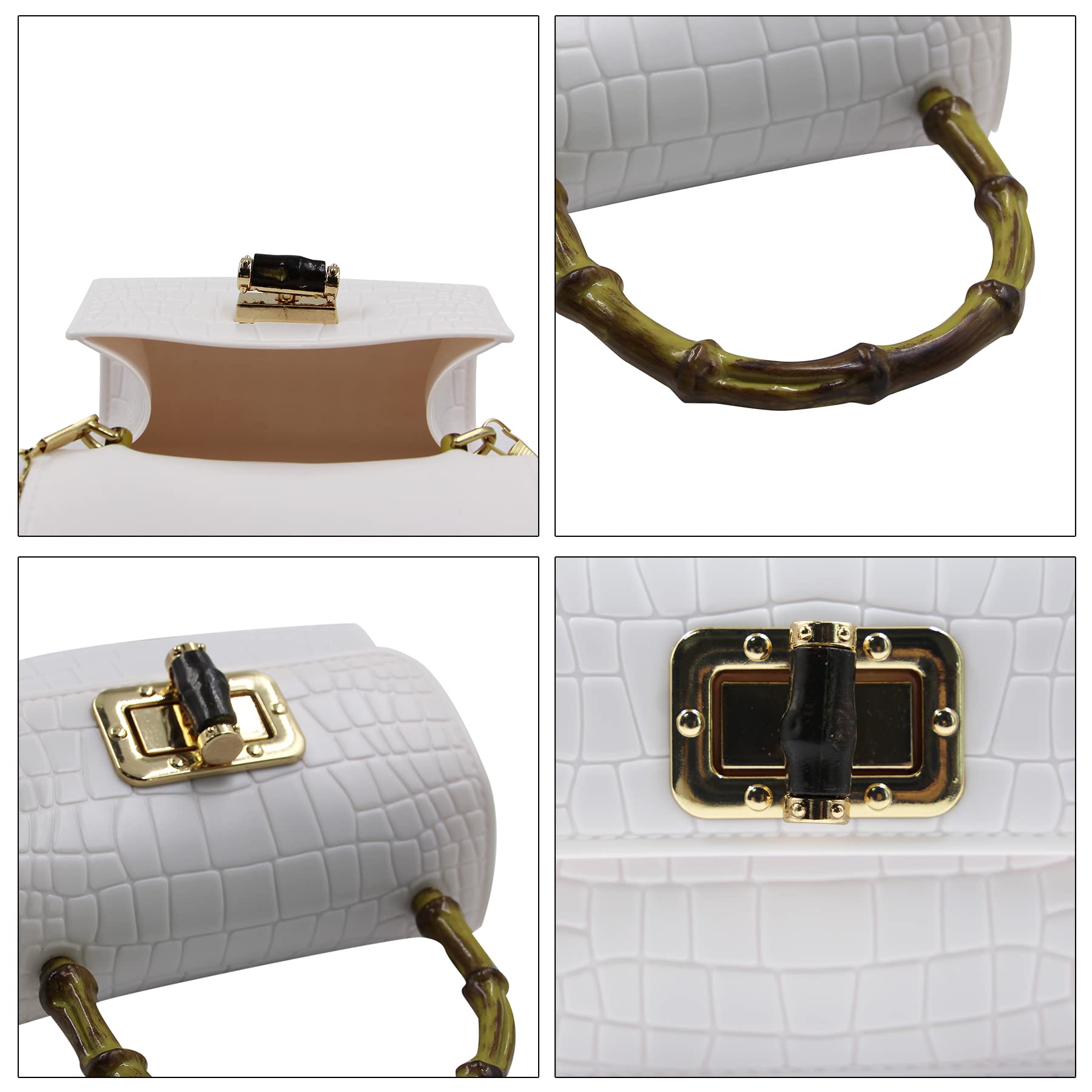 Vintage Women's Handbags - Elegant Jelly Purse with Bamboo Top Handle, Small Crossbody Satchel for Evening Parties, Date Night & Special Occasions (White)