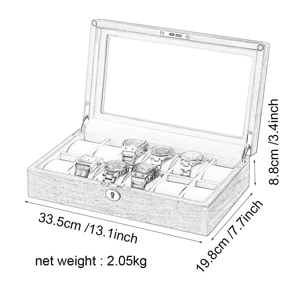 Premium Rosewood Watch Storage Box with Lock - 6/12 Compartments, Detachable Pillow & Transparent Window - Jewelry & Watch Display Case for Home, Office, or Travel Organization