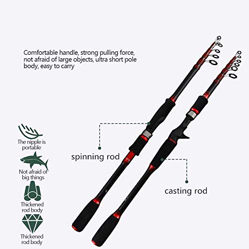 **Ultralight Carbon Fiber Fishing Rod - Spinning & Casting Telescopic Pole - Super Hard & Portable Travel Fishing Rod (Red, 2.1m ML) - Perfect for Freshwater, Saltwater & Travel Fishing**