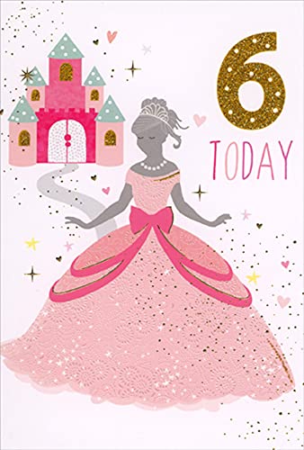 Pictura 6 Today: Princess in Pink Gown - Elegant 6th Birthday Card for Girls | Perfect for Birthday Parties, Gift Giving & Special Celebrations