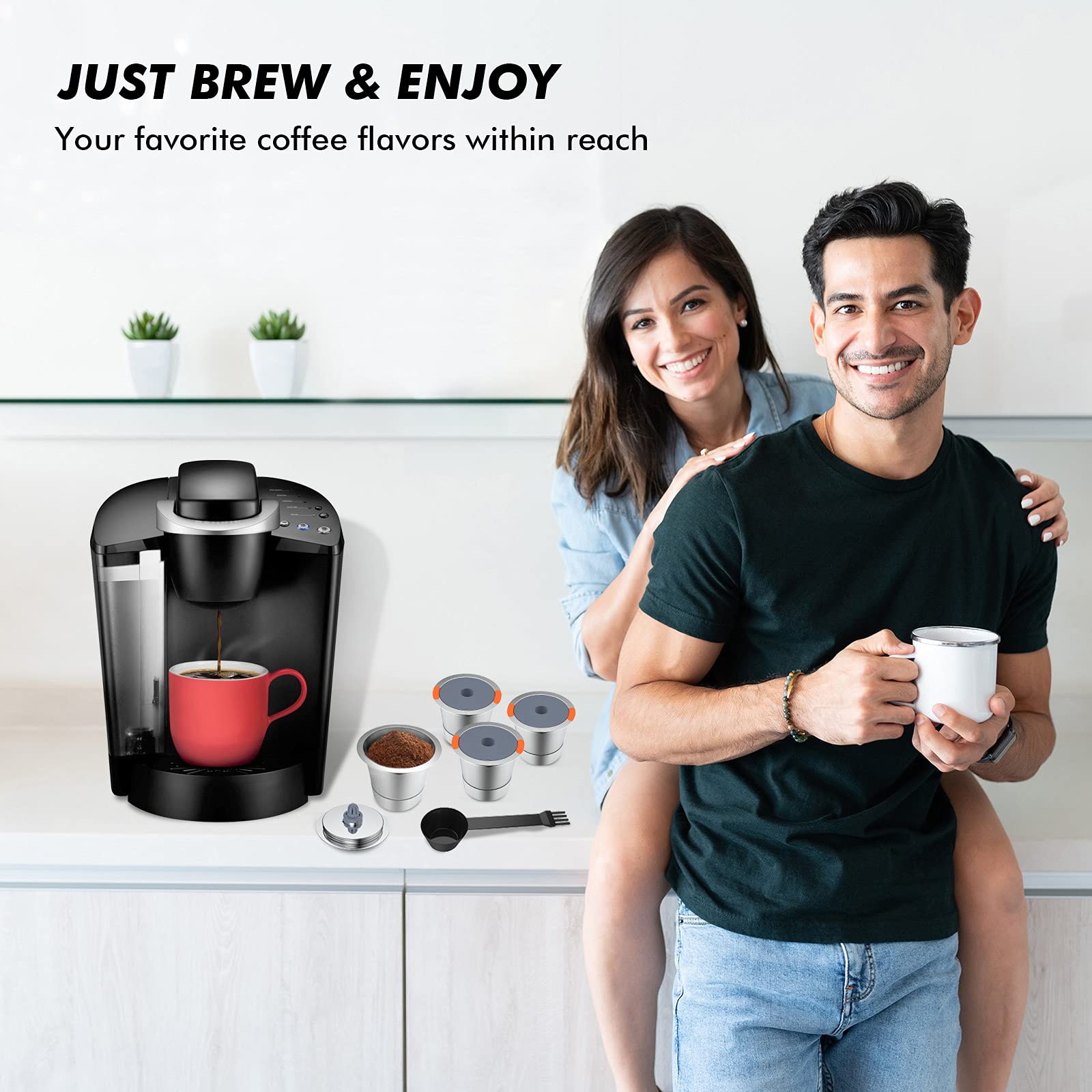 Reusable Stainless Steel K Cups for Keurig 2.0 & 1.0 - Universal Refillable Coffee Pods Filter Compatible with Most Keurig Brewers (4 Pack) - Perfect for Home, Office & Eco-Friendly Coffee Lovers