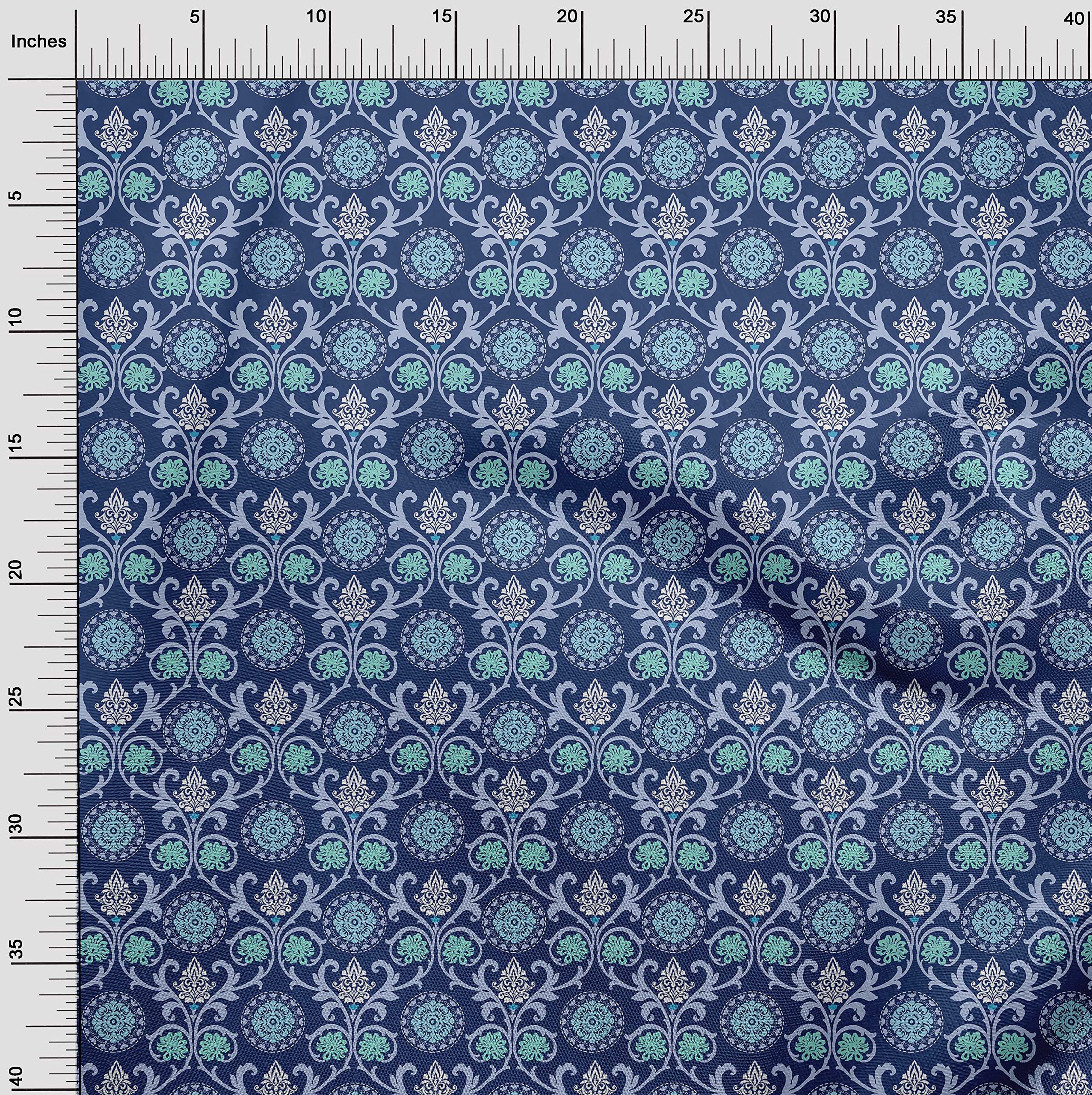oneOone Polyester Spandex Royal Blue Suzani Print Fabric - 56 Inch Wide Dress Material by The Yard | Perfect for Asian-Inspired Dresses, Home Decor & DIY Sewing Projects