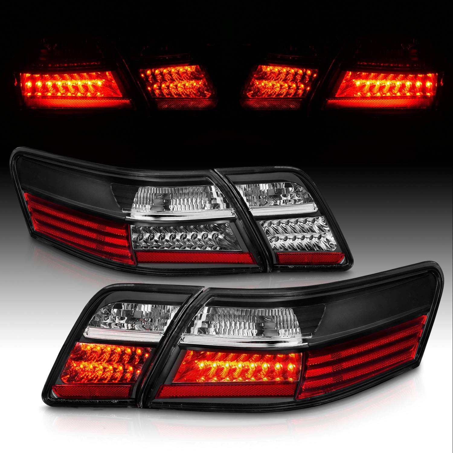 2007-2009 Toyota Camry LED Black Replacement Tail Lights Set (4pcs) - Passenger & Driver Side - Enhanced Visibility & Style for Night Driving & Custom Car Upgrades