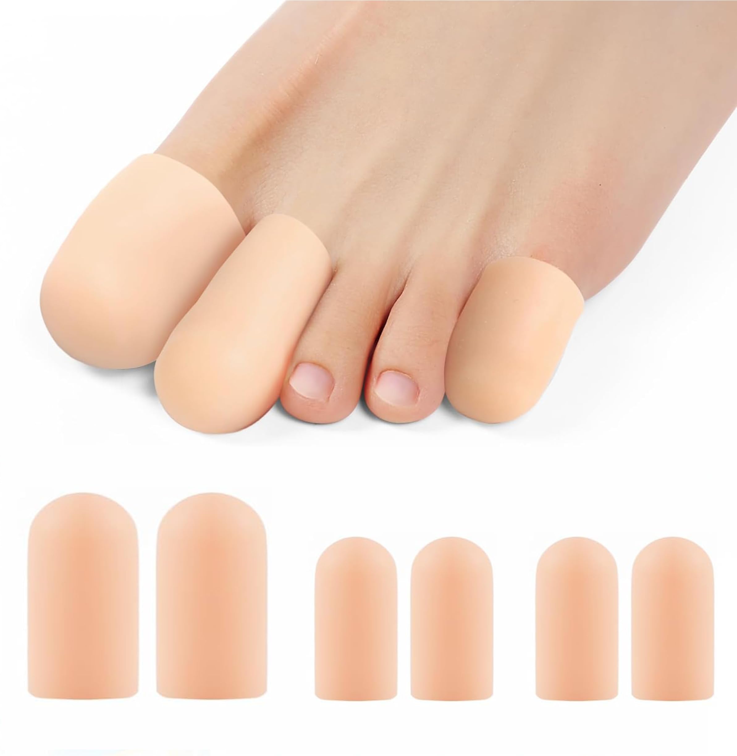 Hyzone Reusable Silicone Gel Toe Protector Sleeves (6-Pack) - Pain Relief for Ingrown Toenails, Blisters, Corns & Hammer Toes - Includes 2 Large + 4 Small Caps - Perfect for Running, Hiking & Daily Comfort