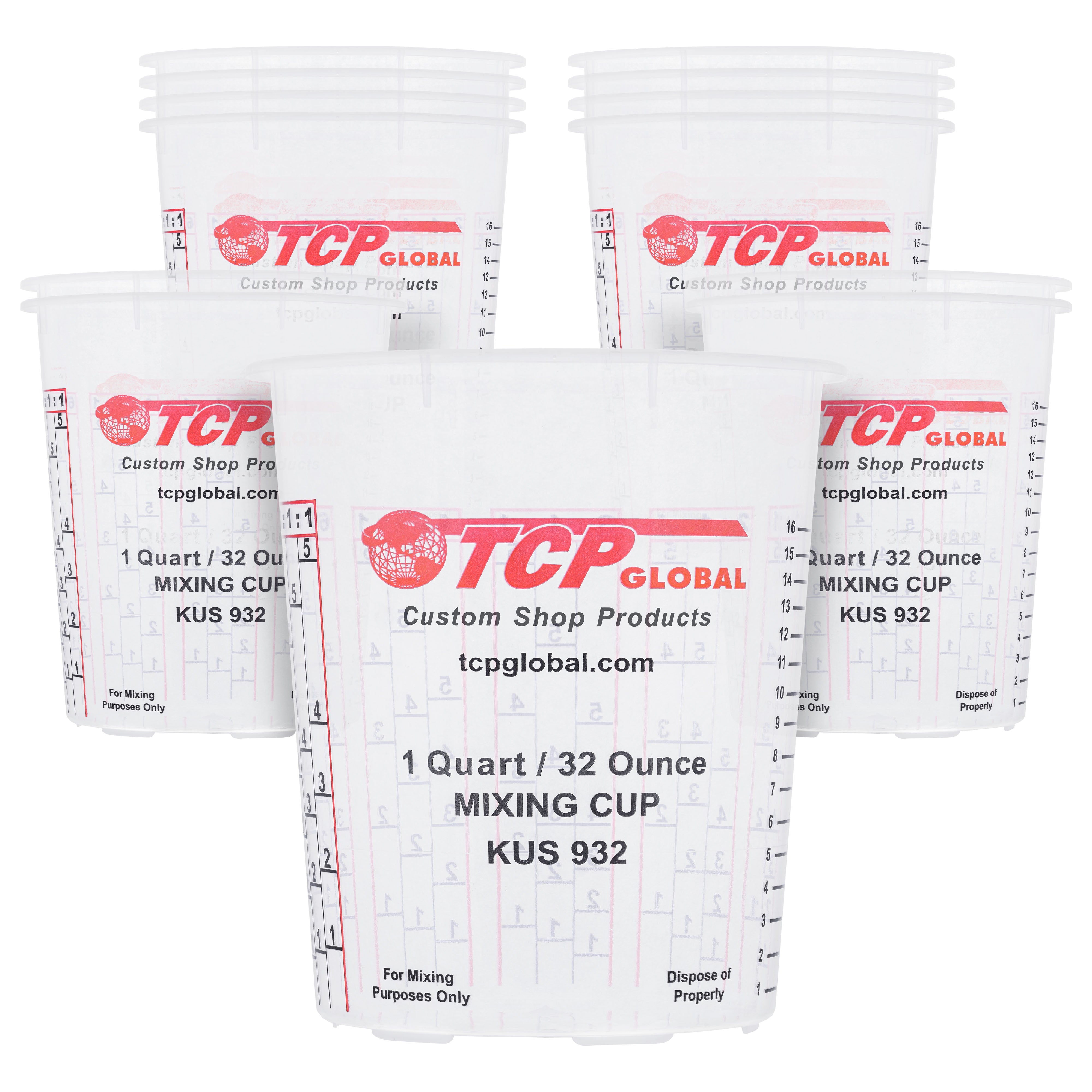 32oz Paint Mixing Cups (12 Pack) - Disposable & Reusable Plastic Measuring Cups for Automotive Painting, Epoxy Resin, Acrylic Arts & Crafts - Graduated with Mixing Ratios - Perfect for DIY Projects, Home Renovation & Professional Use