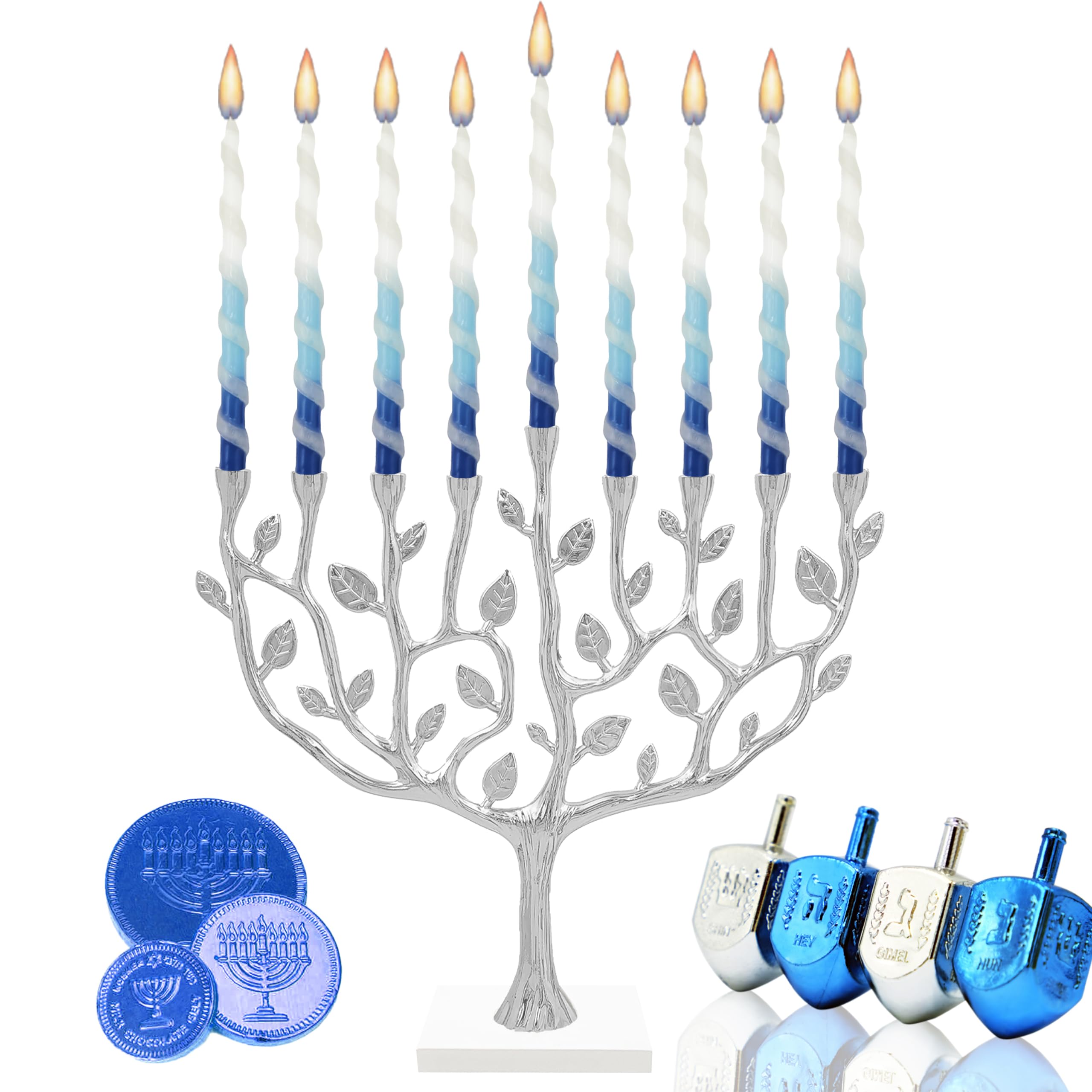 Deluxe Twisted Blue & White Hanukkah Menorah Candles - 8 Nights Chanukah Set (Single) | The Dreidel Company | Perfect for Home Celebration & Jewish Holiday Decor