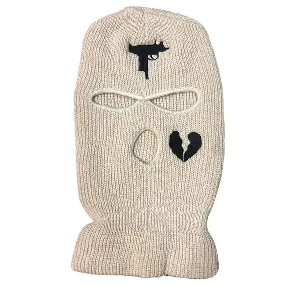 3 Hole Knit Ski Mask Balaclava - Winter Full Face Cover with Heart Embroidery - Thermal Neck Warmer for Cycling, Skiing & Outdoor Activities - Y2K Fashion Face Mask for Cold Weather Protection