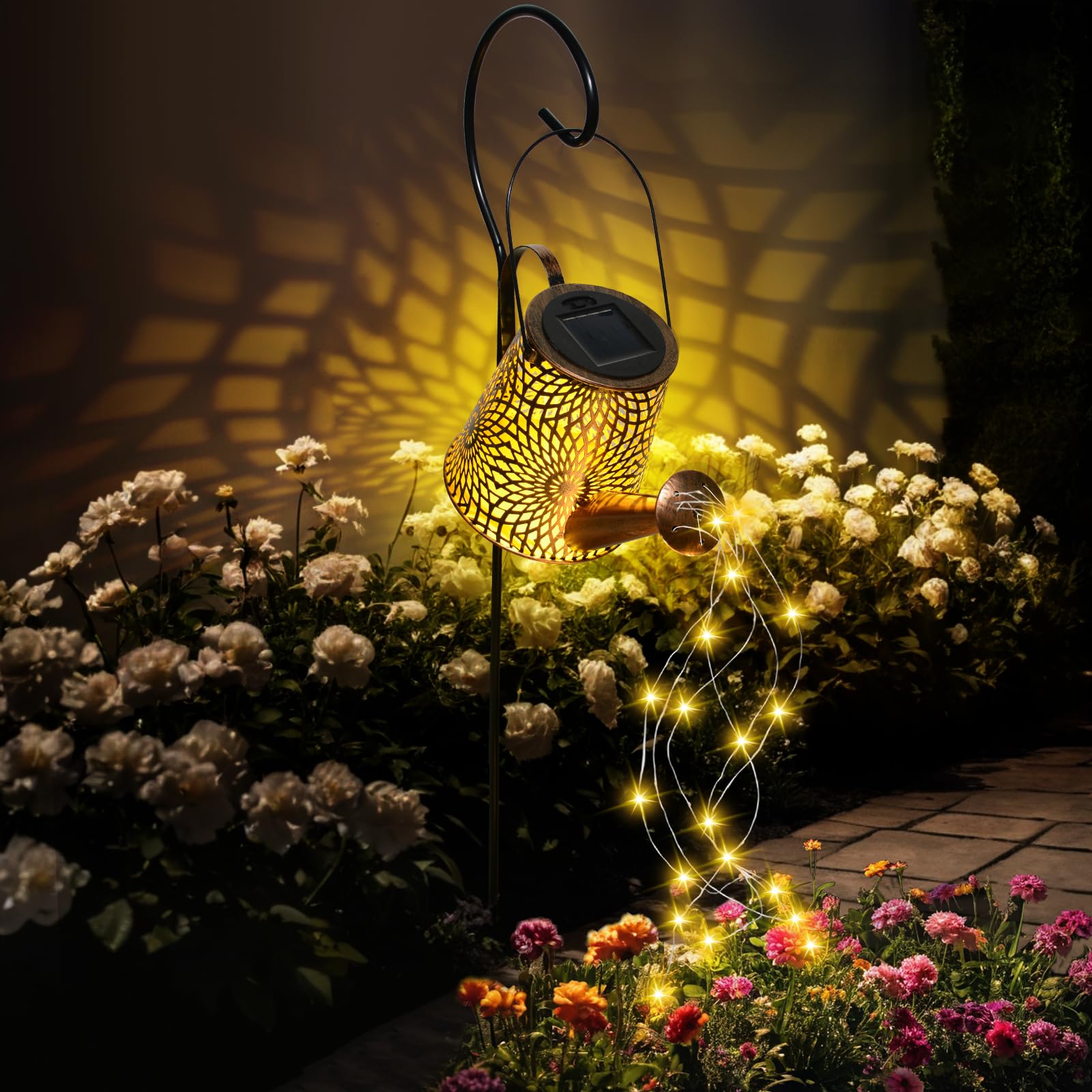 Solar Watering Can Lights - Waterproof Outdoor Solar Garden Lights with LED, Retro Metal Sunflower Design for Yard, Patio, Pathway & Lawn Decor | Perfect for Landscape Lighting, Hanging Lanterns & Garden Accents