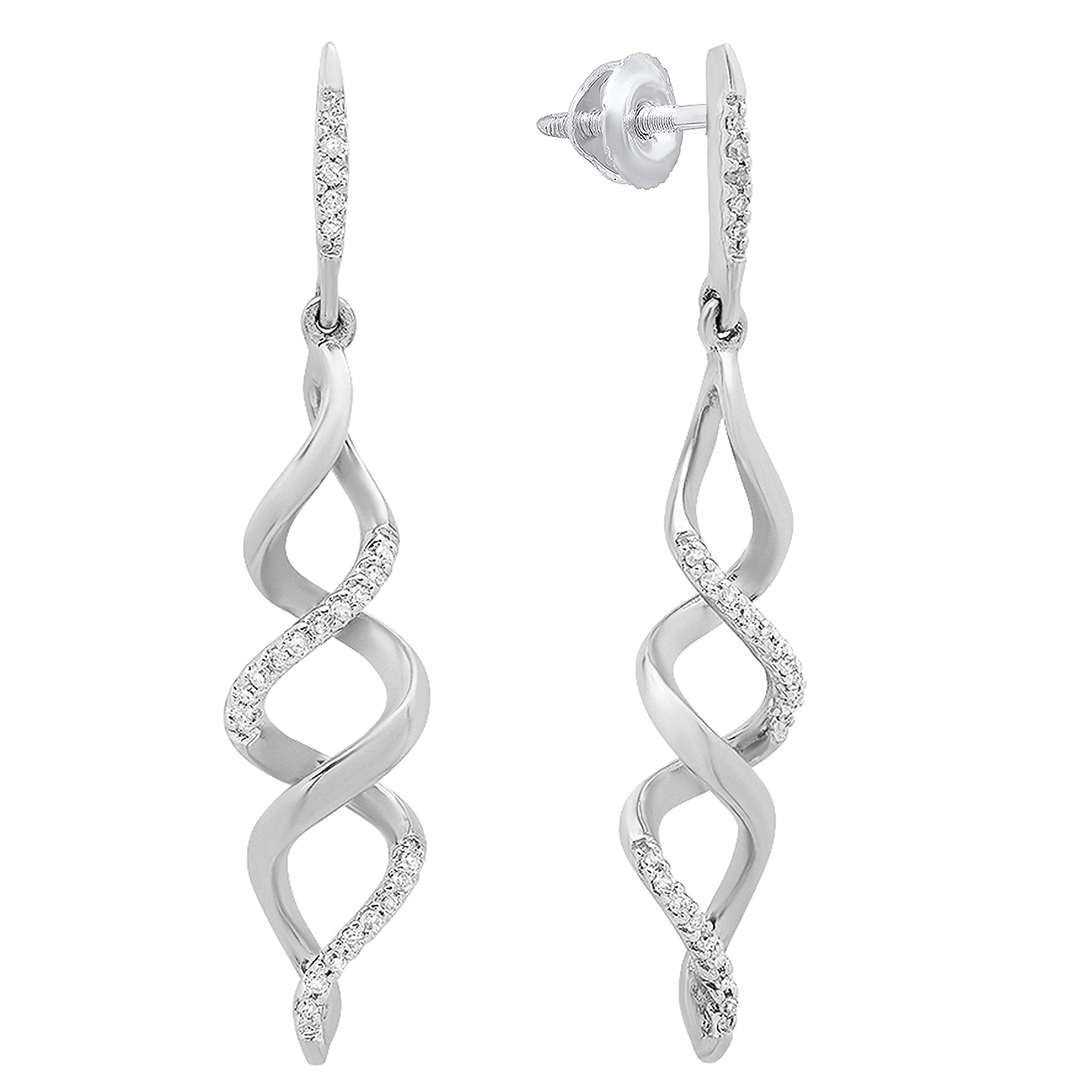 0.12 Cttw Round White Diamond Infinity Swirl Dangling Earrings for Women - 10K Solid White Gold | Elegant & Timeless Jewelry for Weddings, Parties & Special Occasions