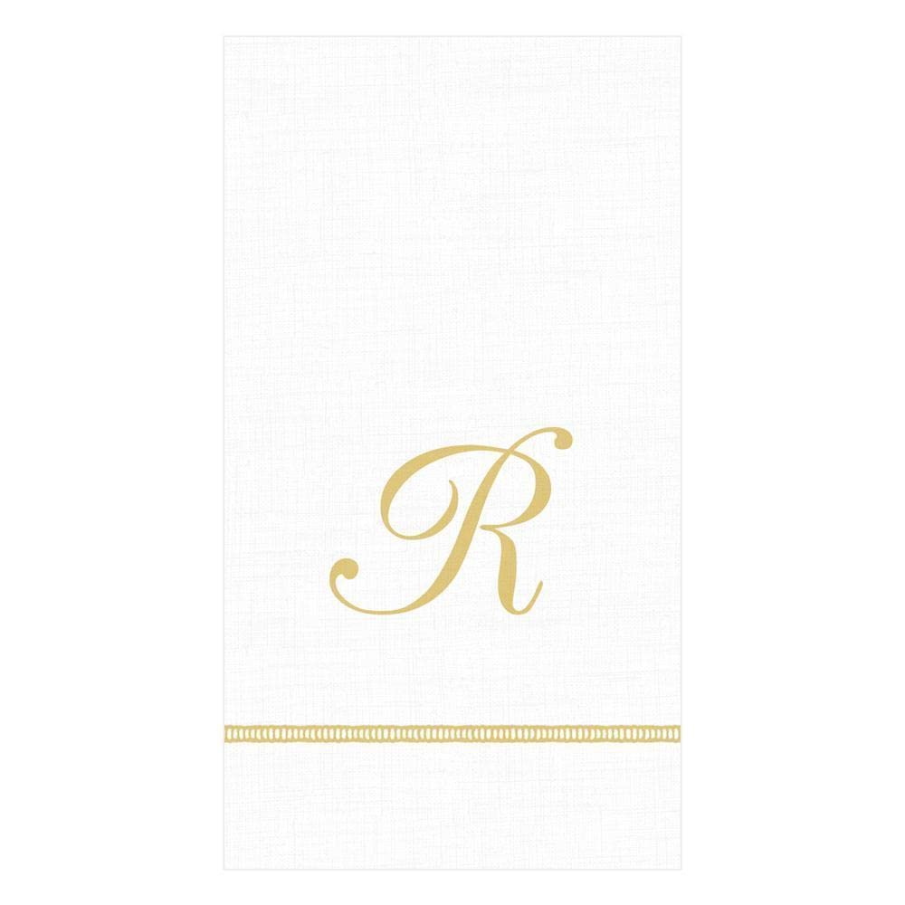 Caspari Hemstitch Script Letter R Guest Towel Napkins - Set of 60 Premium Paper Napkins for Weddings, Parties & Elegant Dining | Perfect for Bridal Showers, Dinner Parties & Special Occasions