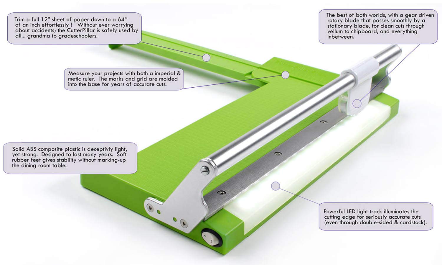 CutterPillar Crop Paper Trimmer - Precision Paper Cutter for Cardstock, Construction Paper, Photos, Scrapbooking & Art Projects | Lightweight, Durable with Molded Ruler & Gear-Driven Rotary Blade | Perfect for Home Office, School Projects & DIY Crafts