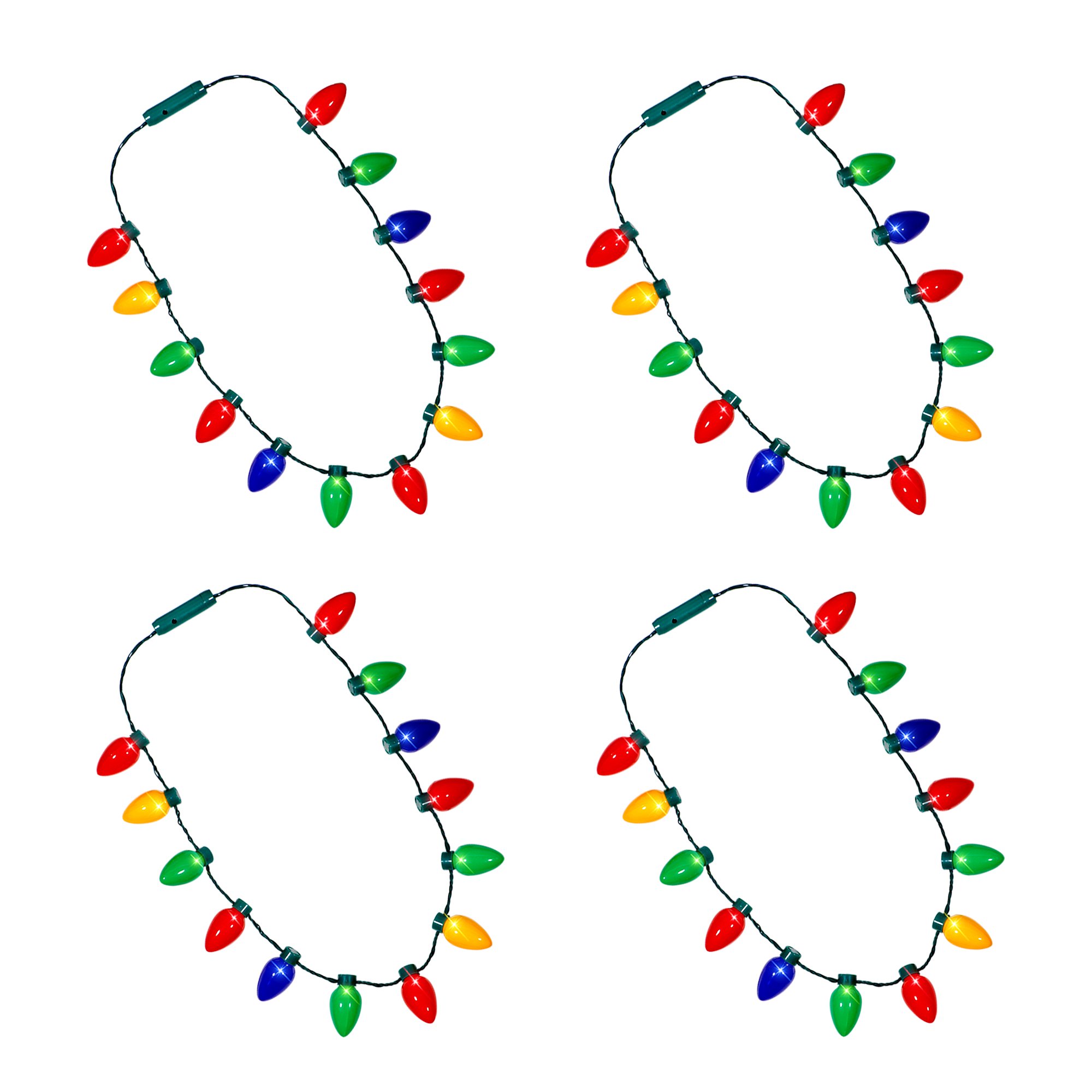 Windy City Novelties 34-inch LED Multicolor Christmas Bulb Necklace - 4 Pack Party Favors for Ugly Xmas Sweater Party, Holiday Gatherings & Festive Celebrations