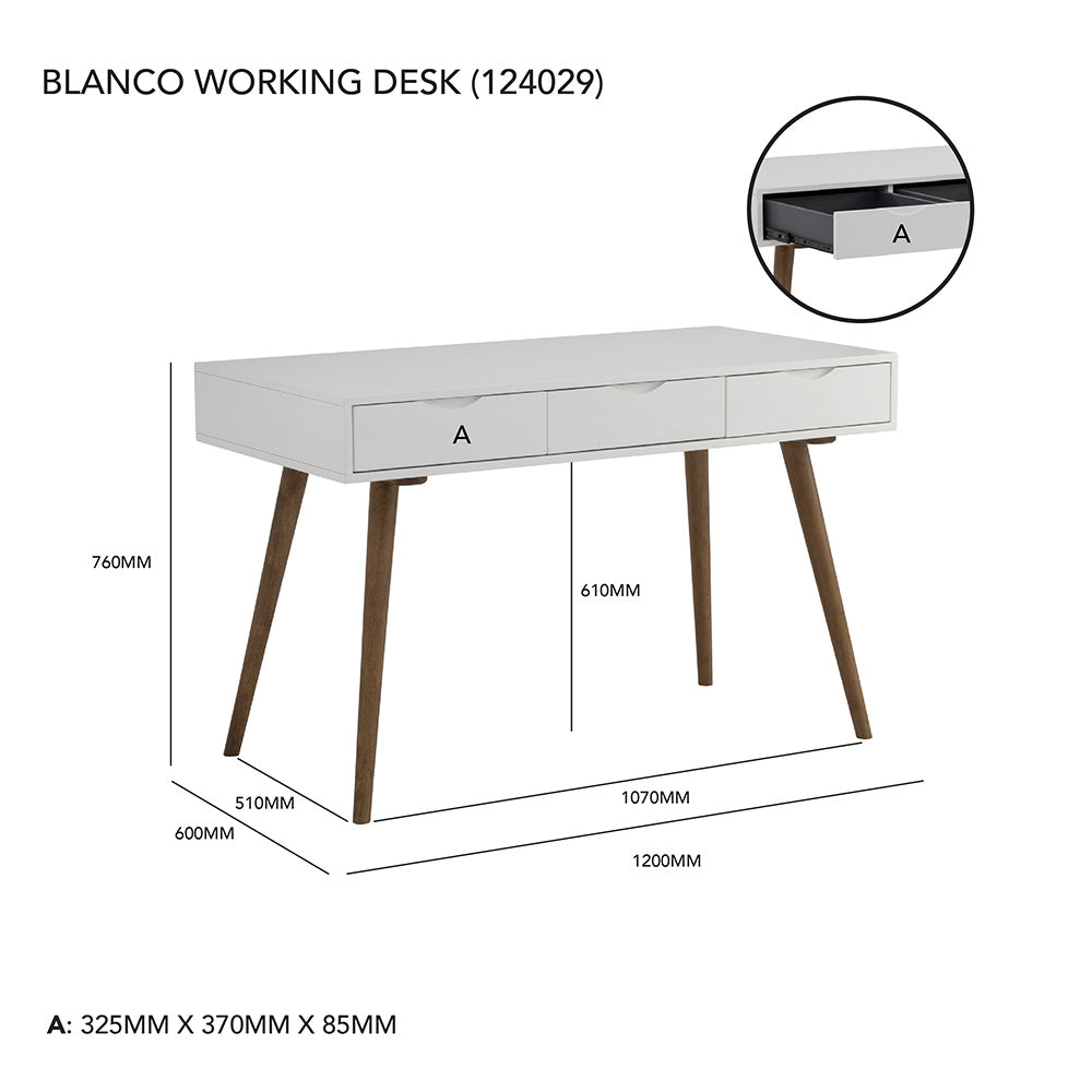 BLANCO 47 Inch Study Desk with Storage - White & Walnut Finish Modern Writing Desk for Home Office, Bedroom, or Dorm Room - Perfect for Remote Work and Online Learning
