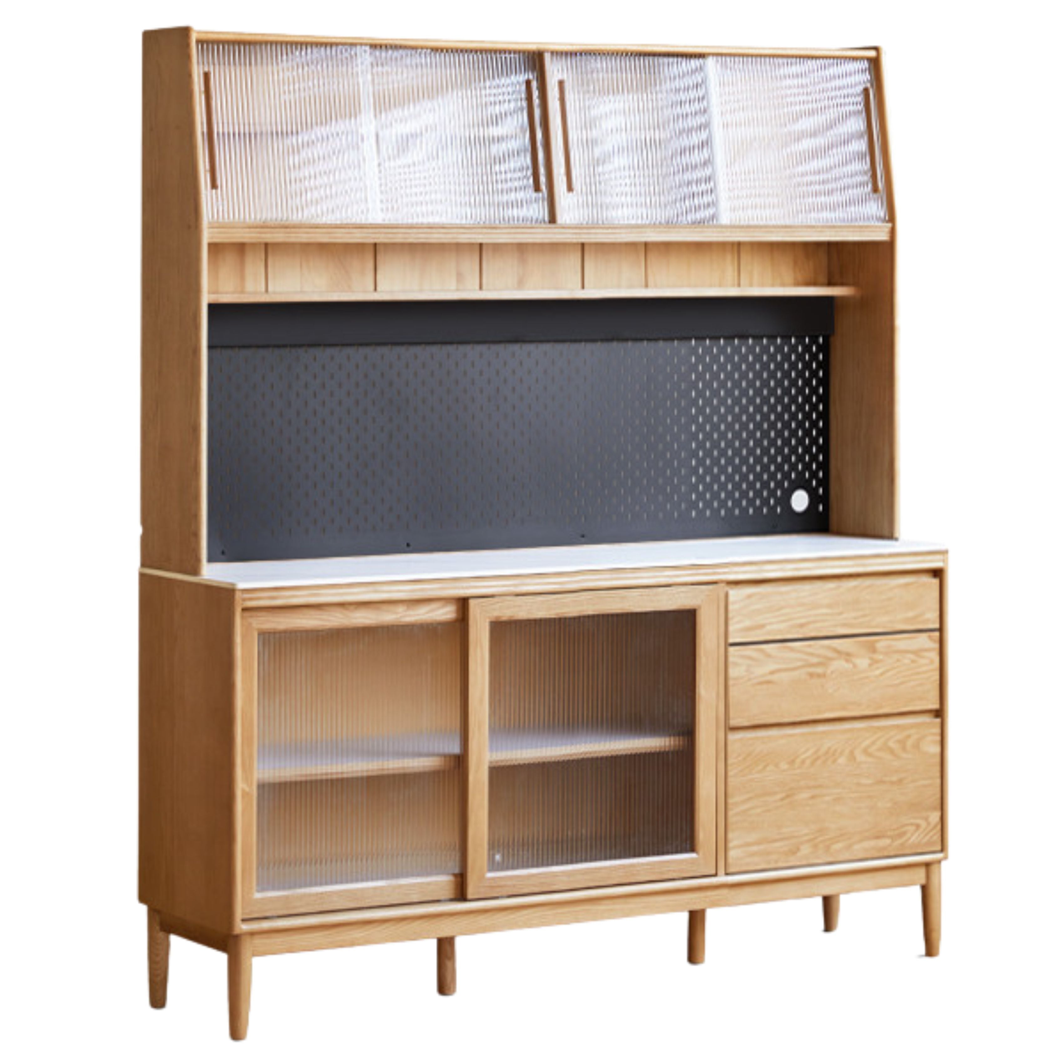 Oak Solid Wood Large Capacity Storage Sideboard - Rustic Buffet Cabinet for Dining Room, Living Room & Entryway Storage