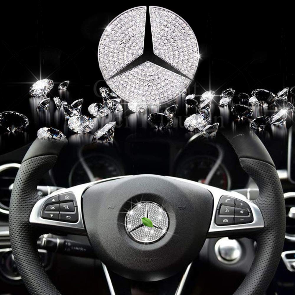 Mercedes-Benz Car Steering Wheel Decorative Diamond Stickers - Crystal Silver (49mm) | Luxury Steering Wheel Logo Cover & Interior Accessory for Enhanced Driving Experience