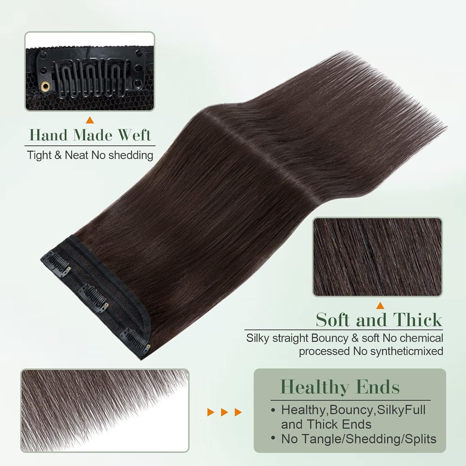 OSEN 26 Inch Synthetic Brown Straight Hair Extensions with 5 Clips - 3/4 Head Wavy Hairpiece for Women & Girls | Perfect for Parties, Weddings & Daily Styling