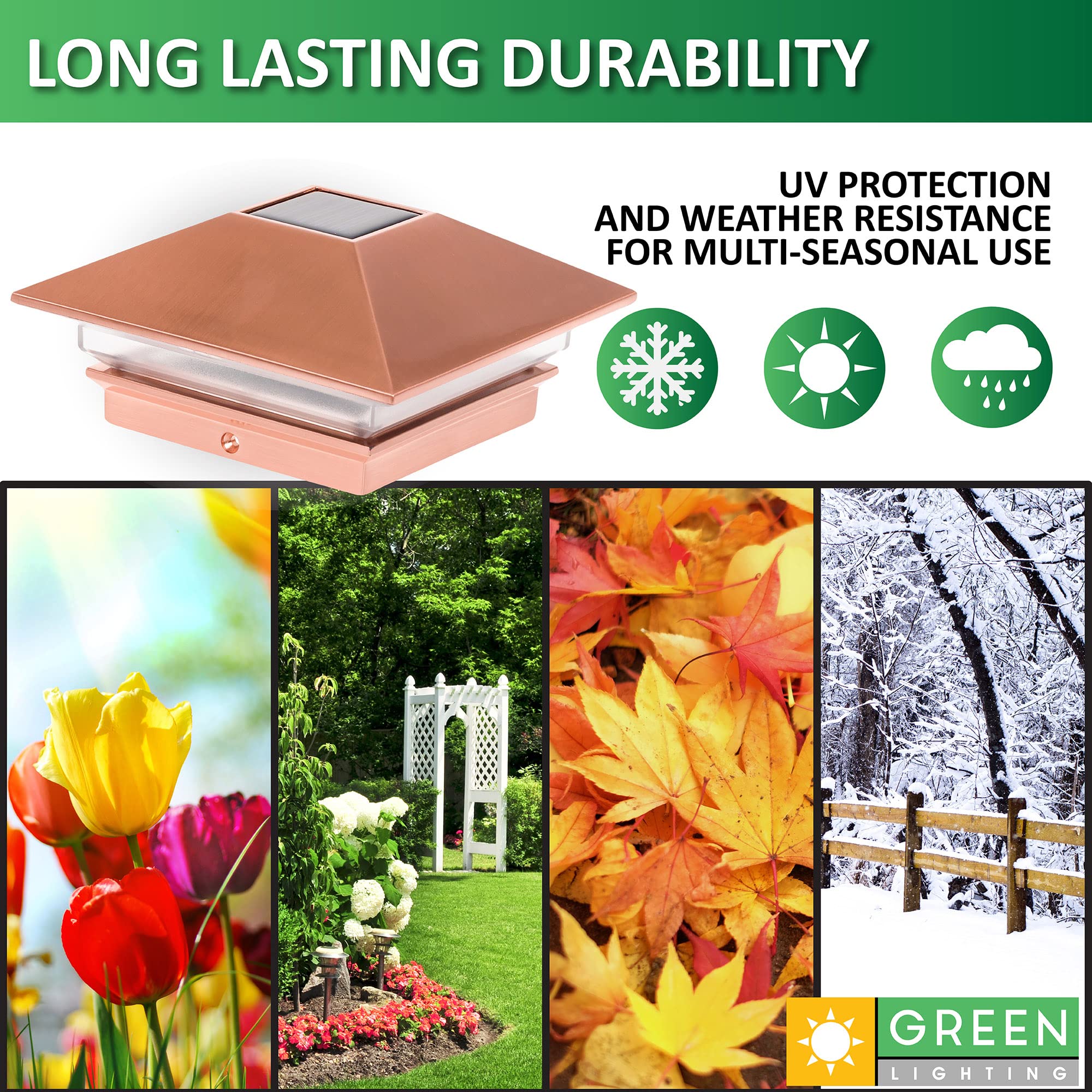 GreenLighting 12 Pack Solar LED Post Cap Lights - Slim Design for 4x4 Wood & PVC/Vinyl Posts (Copper) | Outdoor Pathway, Garden, Deck & Fence Lighting